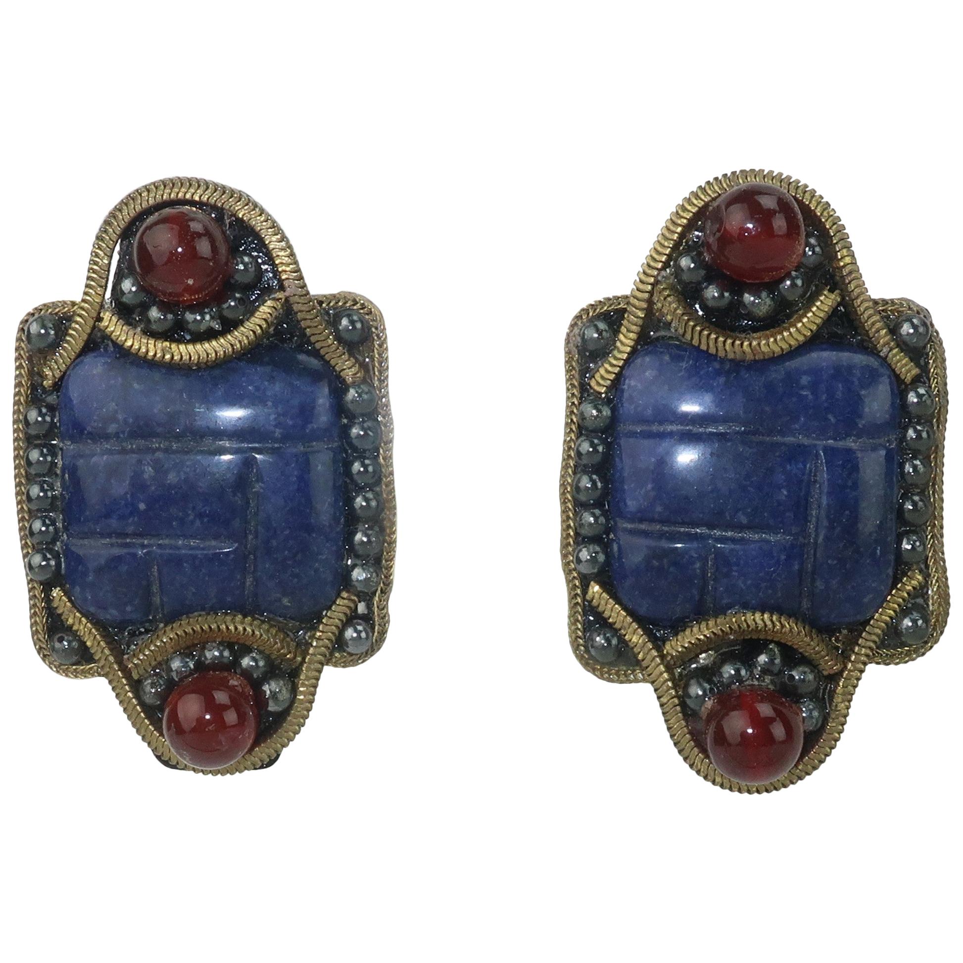 M & J Hansen Blue Stone Clip On Earrings