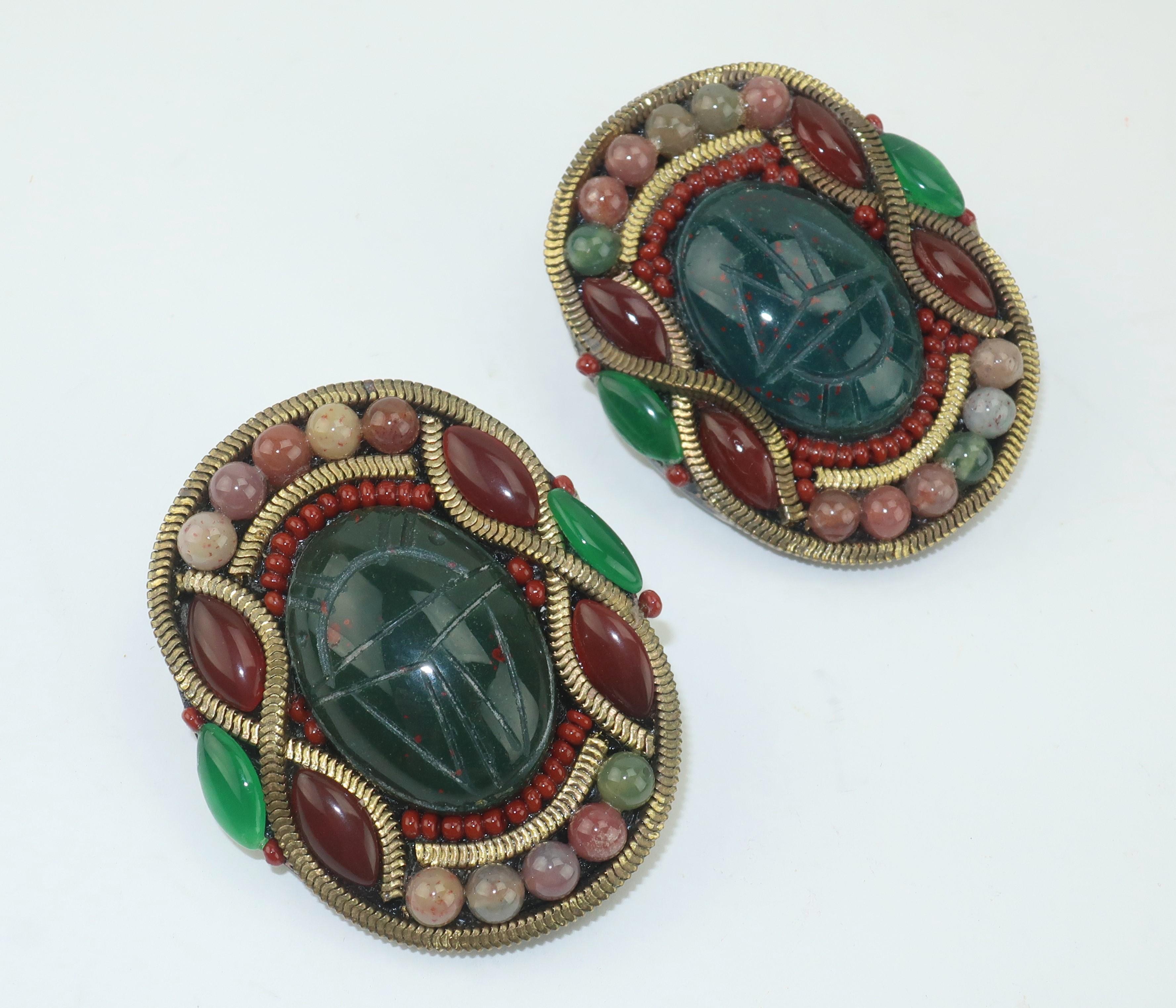 Women's M & J Hansen Green Scarab Clip On Earrings