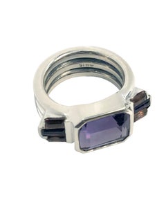 M & J Savitt Art Deco style Sterling Amethyst and Garnet Ring
