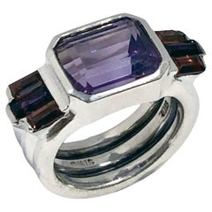 M & J Savitt Ring aus Sterling mit Amethyst und Granat im Art-déco-Stil von M & J Savitt