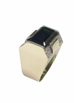 M J Savitt Large Tourmaline Diamond and Yellow Gold Ring