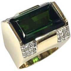 M J Savitt Large Tourmaline Diamond and Yellow Gold Ring