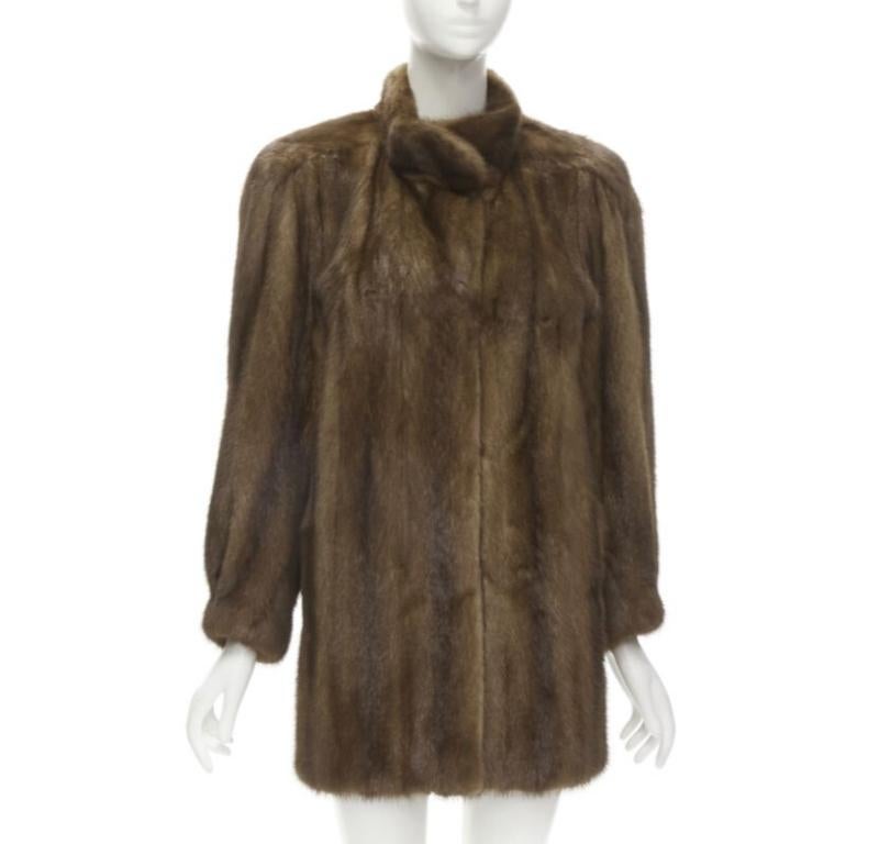 M JACQUES brown fur long sleeve collar jacket coat In Excellent Condition In Hong Kong, NT