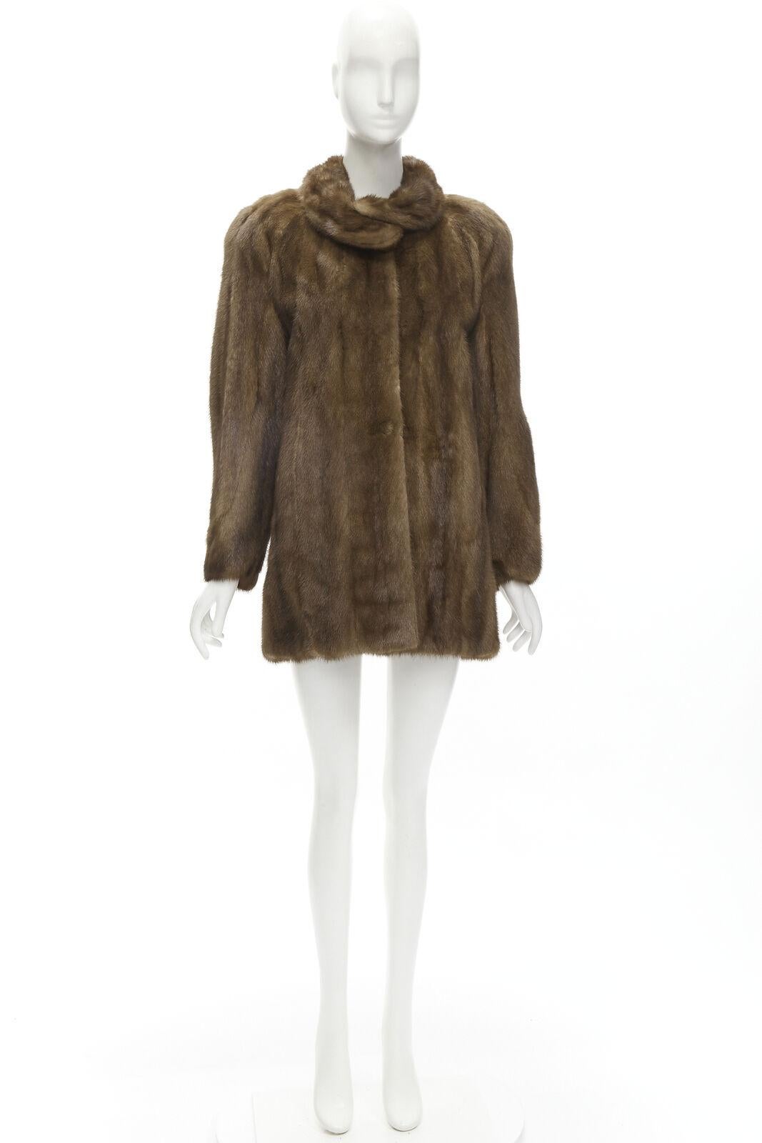 M JACQUES brown fur peter pan collar long sleeve hook eye coat jacket For Sale 6