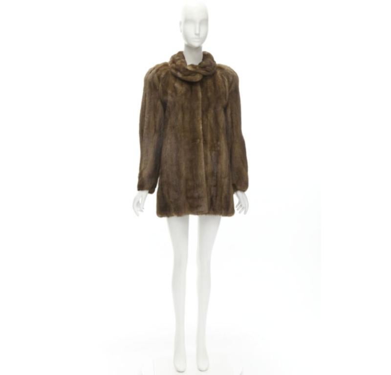 M JACQUES brown fur peter pan collar long sleeve hook eye coat jacket For Sale 5