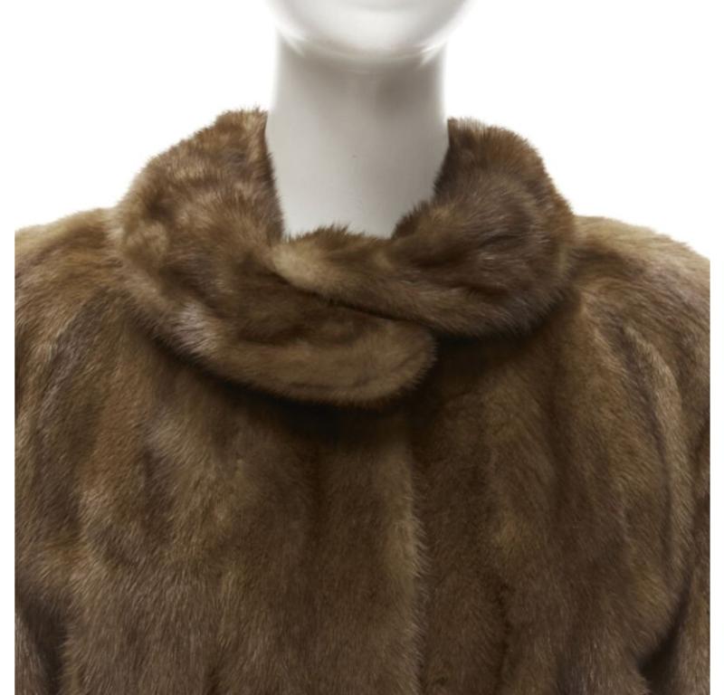 M JACQUES brown fur peter pan collar long sleeve hook eye coat jacket
Reference: ANWU/A00954
Brand: M Jacques
Material: Fur
Color: Brown
Pattern: Solid
Closure: Hook & Eye
Lining:  Fabric

CONDITION:
Condition: Excellent, this item was pre-owned and