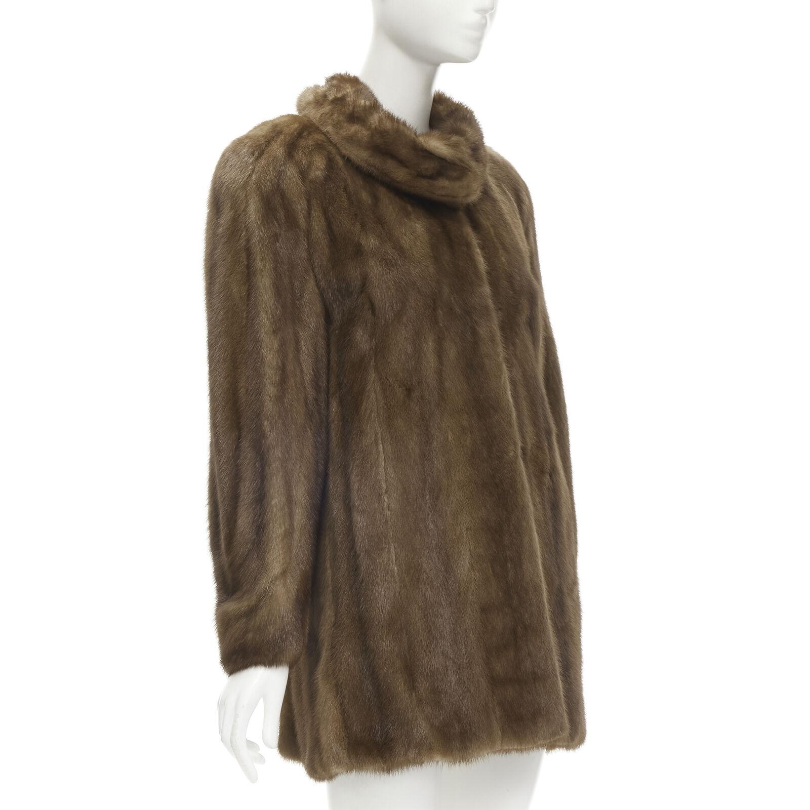 Women's M JACQUES brown fur peter pan collar long sleeve hook eye coat jacket For Sale