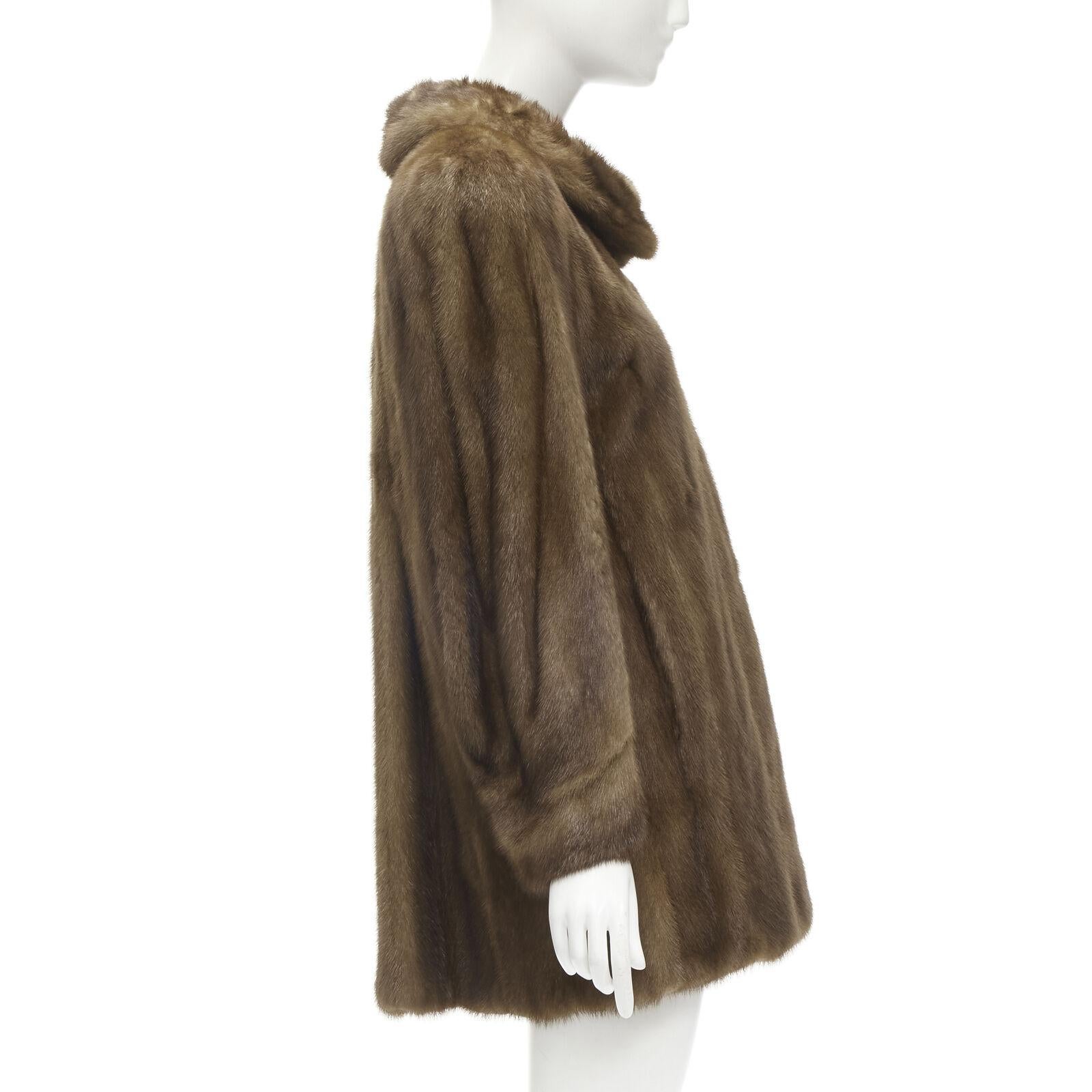 M JACQUES brown fur peter pan collar long sleeve hook eye coat jacket For Sale 1