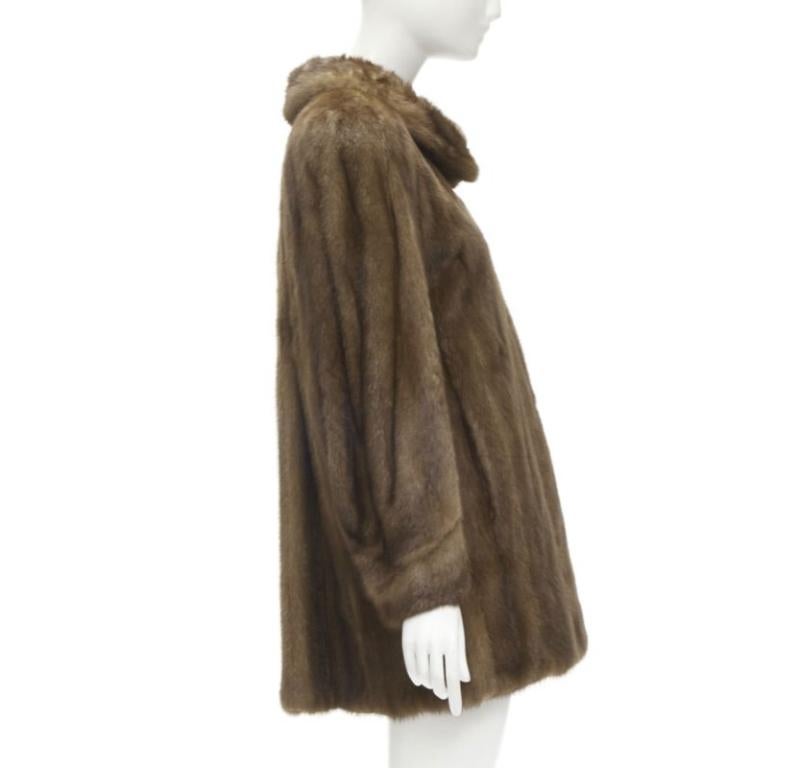 Women's M JACQUES brown fur peter pan collar long sleeve hook eye coat jacket For Sale