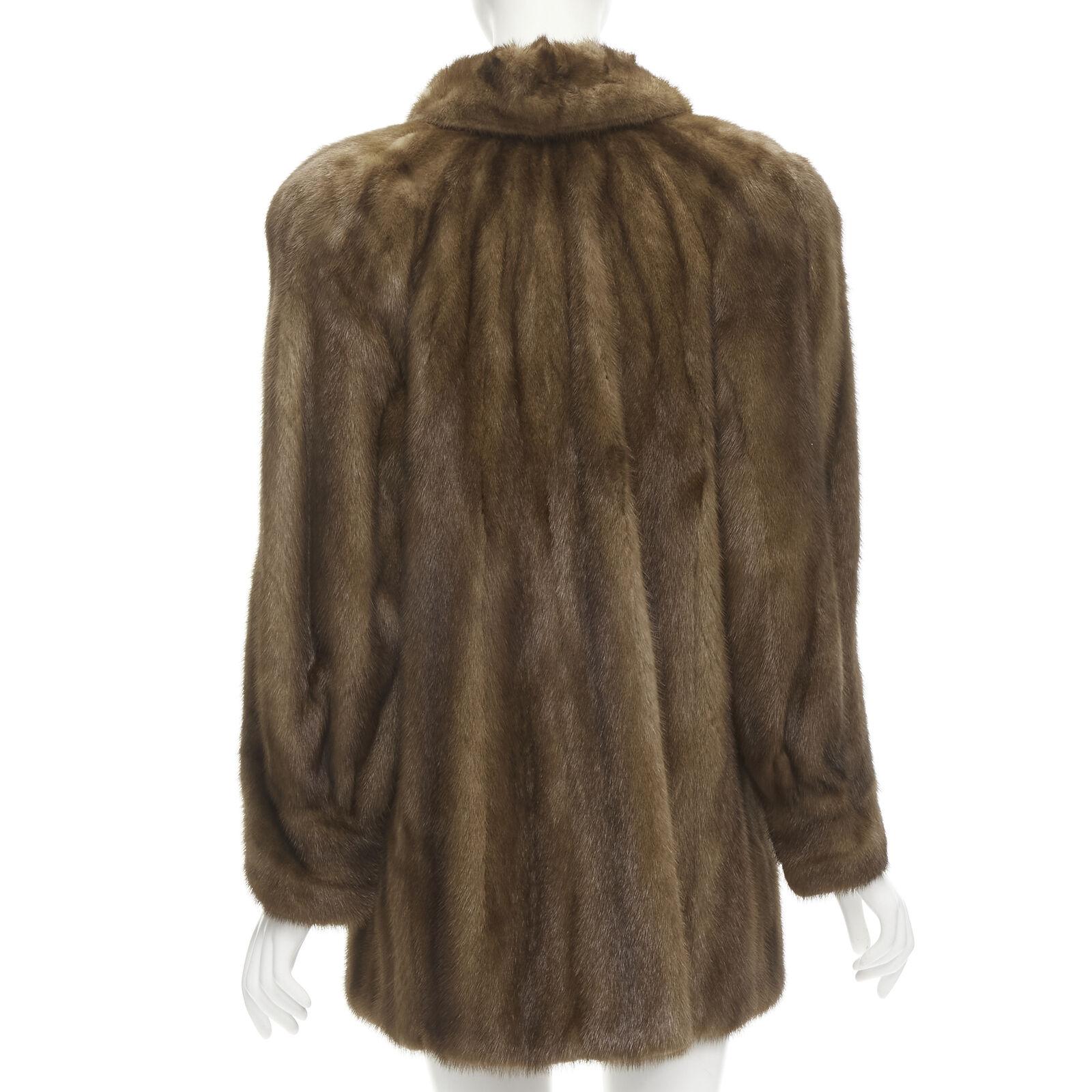 M JACQUES brown fur peter pan collar long sleeve hook eye coat jacket For Sale 2