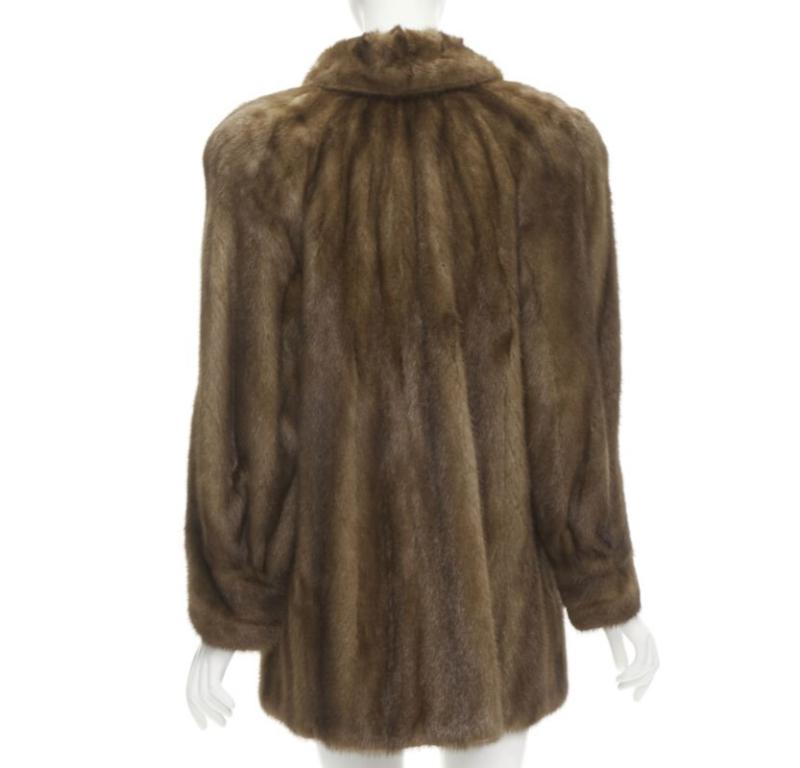 M JACQUES brown fur peter pan collar long sleeve hook eye coat jacket For Sale 1