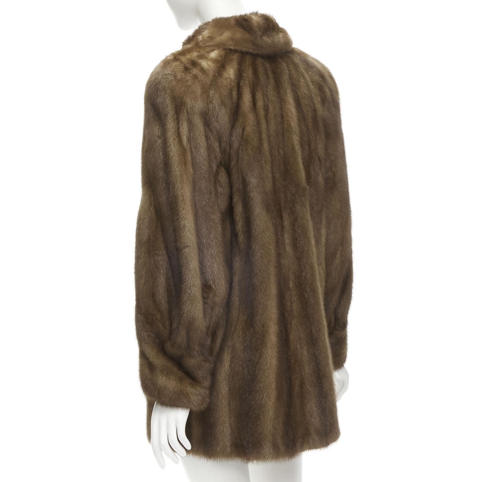 M JACQUES brown fur peter pan collar long sleeve hook eye coat jacket For Sale 3