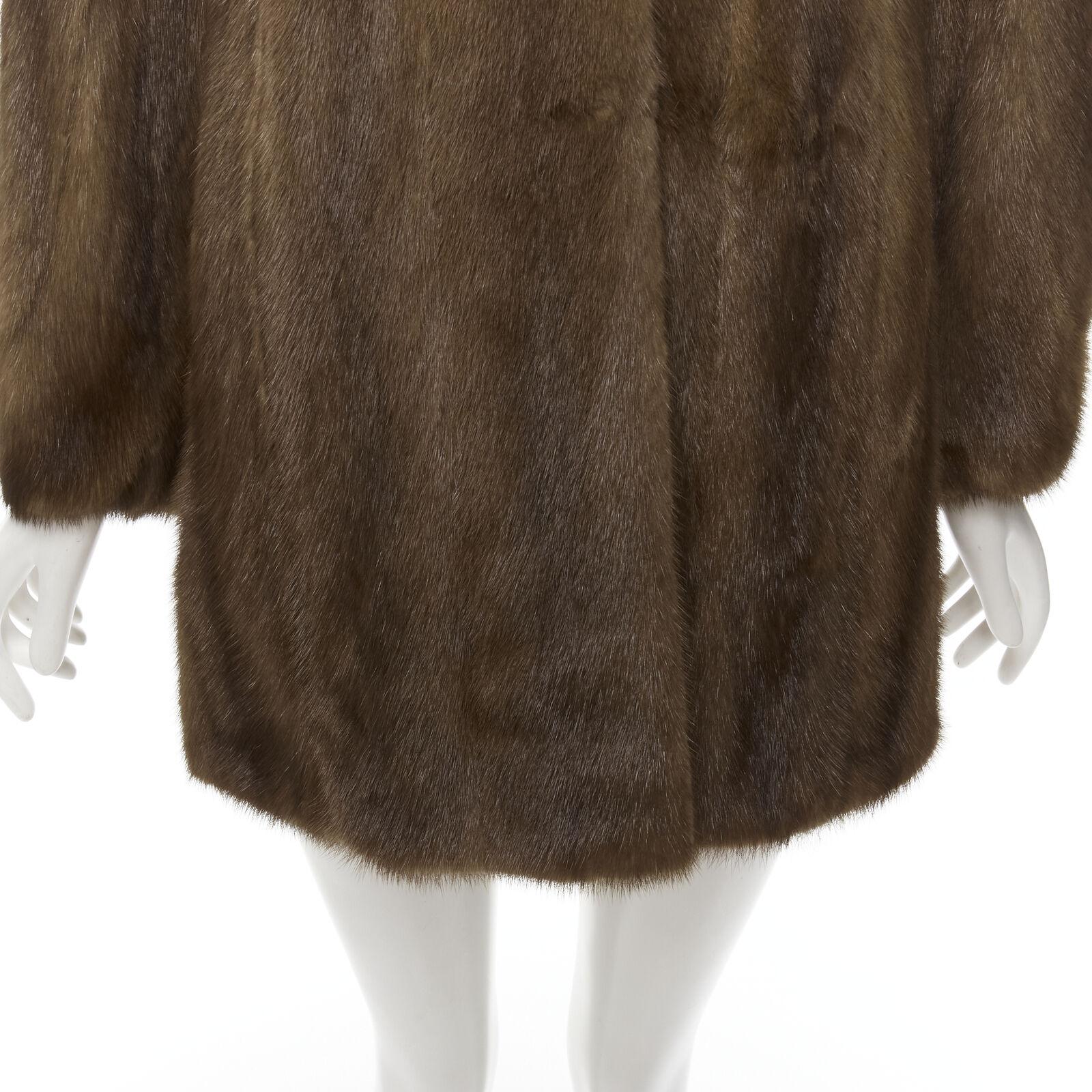 M JACQUES brown fur peter pan collar long sleeve hook eye coat jacket For Sale 4