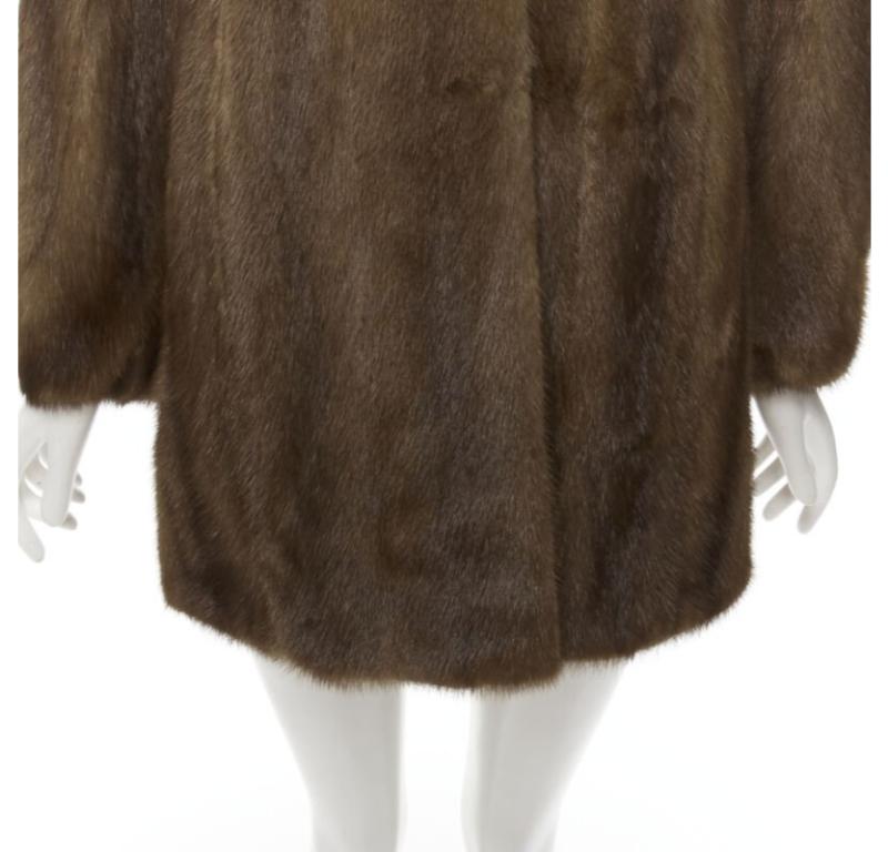 M JACQUES brown fur peter pan collar long sleeve hook eye coat jacket For Sale 3