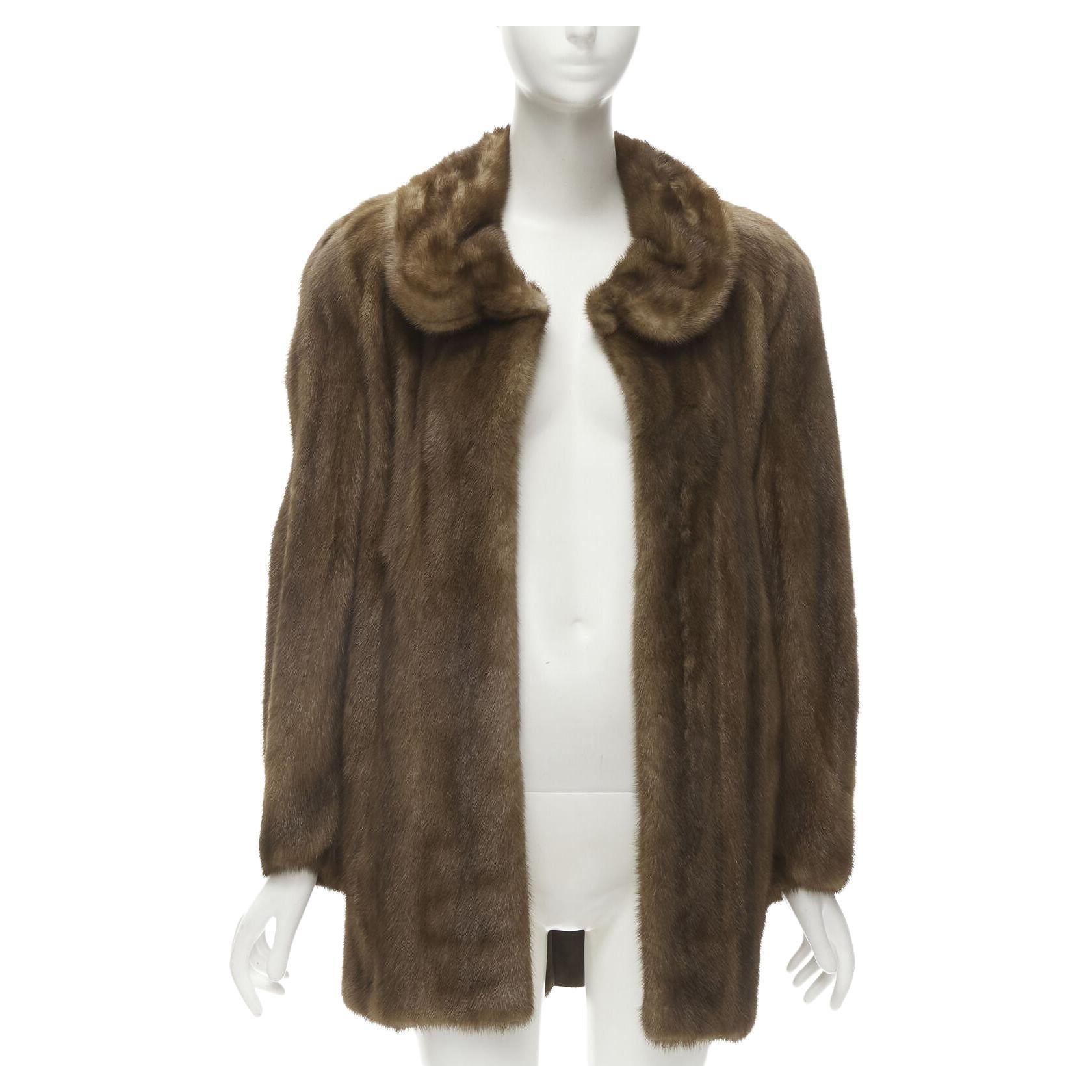 M JACQUES brown fur peter pan collar long sleeve hook eye coat jacket For Sale