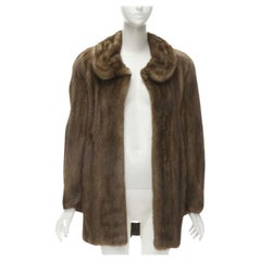 M JACQUES piel marrón cuello peter pan manga larga ojo de gancho abrigo chaqueta