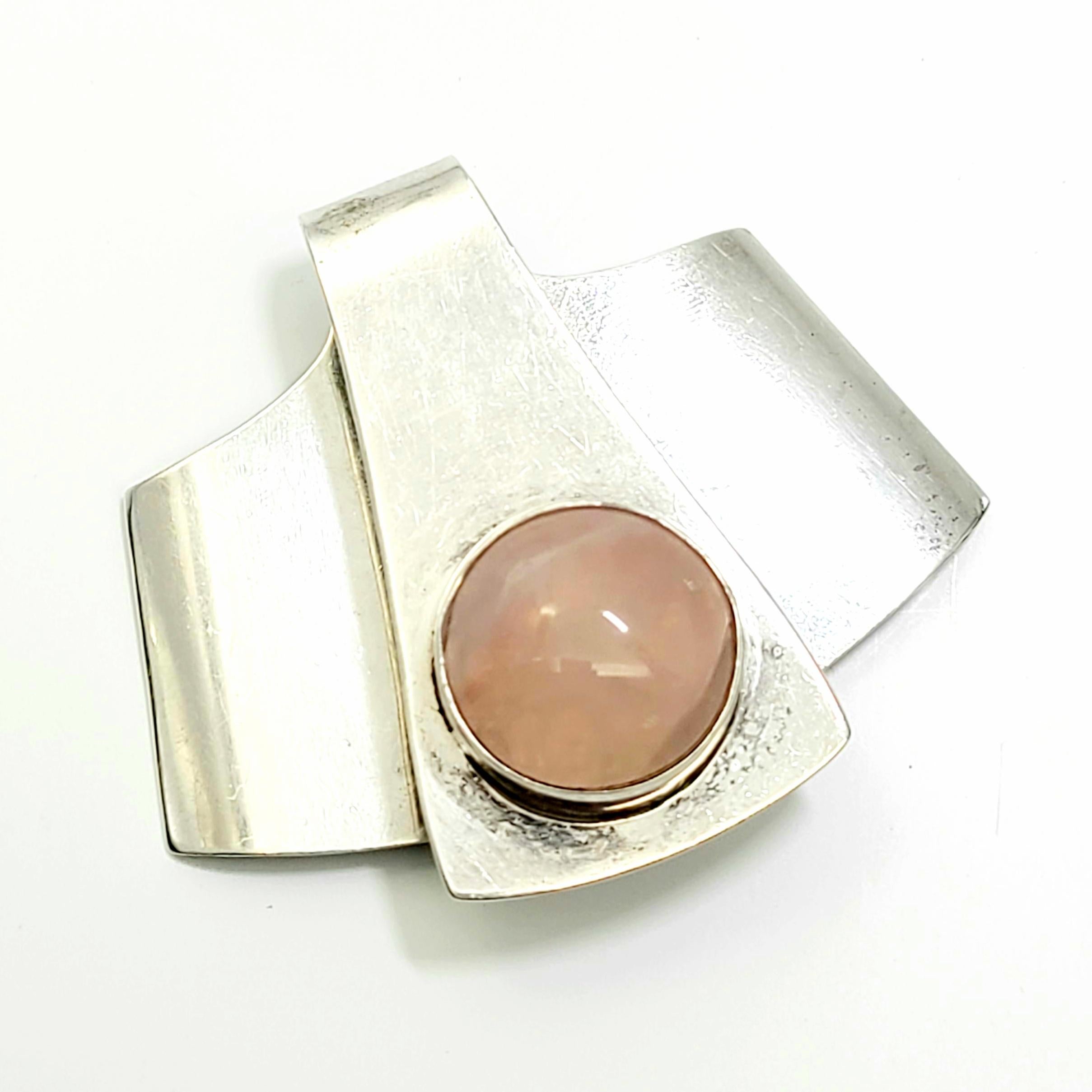 M Kaye Sterling Silver Rose Quartz Modernist Money Clip In Good Condition In Washington Depot, CT