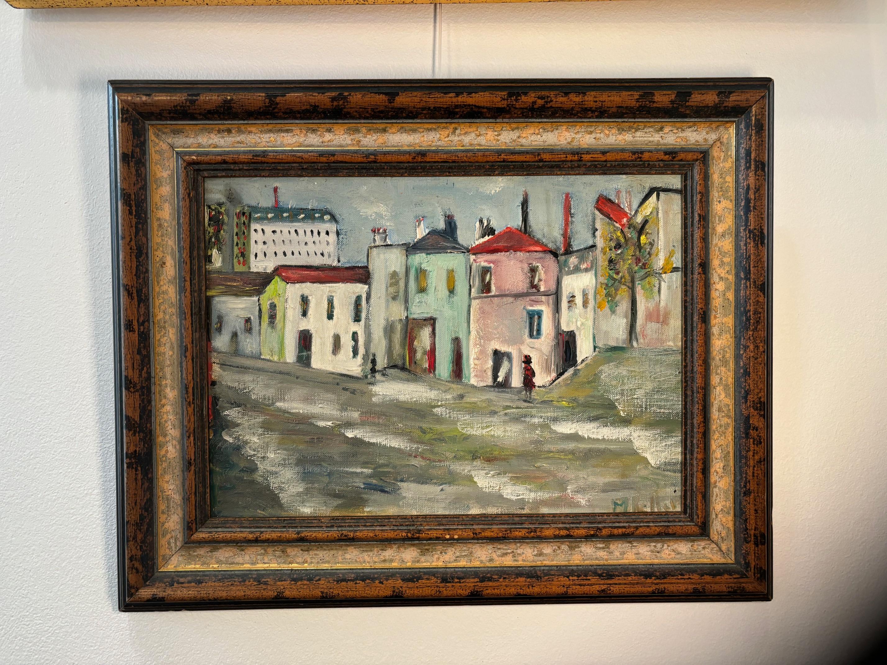 Colorful houses by M. Keller - Oil on canvas 24x34 cm For Sale 2