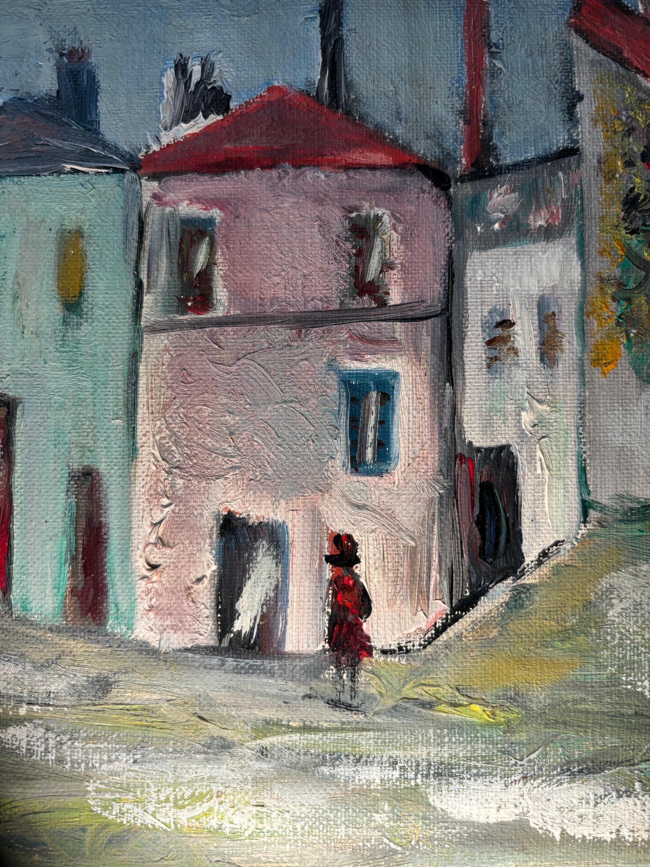 Colorful houses by M. Keller - Oil on canvas 24x34 cm For Sale 6