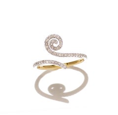 18 Karat Yellow Gold White Diamond Swirl Cocktail Ring