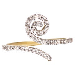 18 Karat Yellow Gold White Diamond Swirl Cocktail Ring