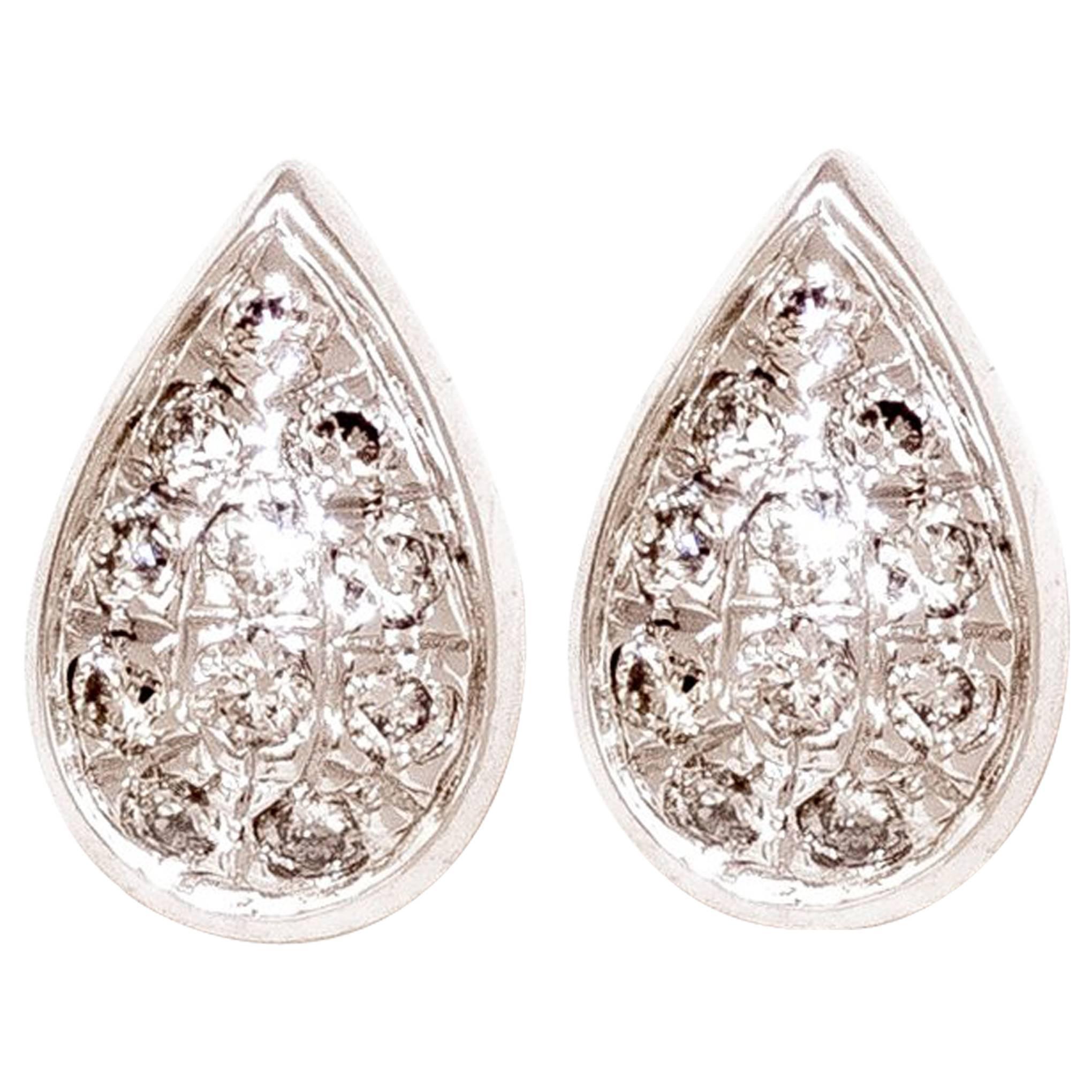 M. Khatau 18K White Gold and White Diamond Raindrop Stud Earrings For Sale