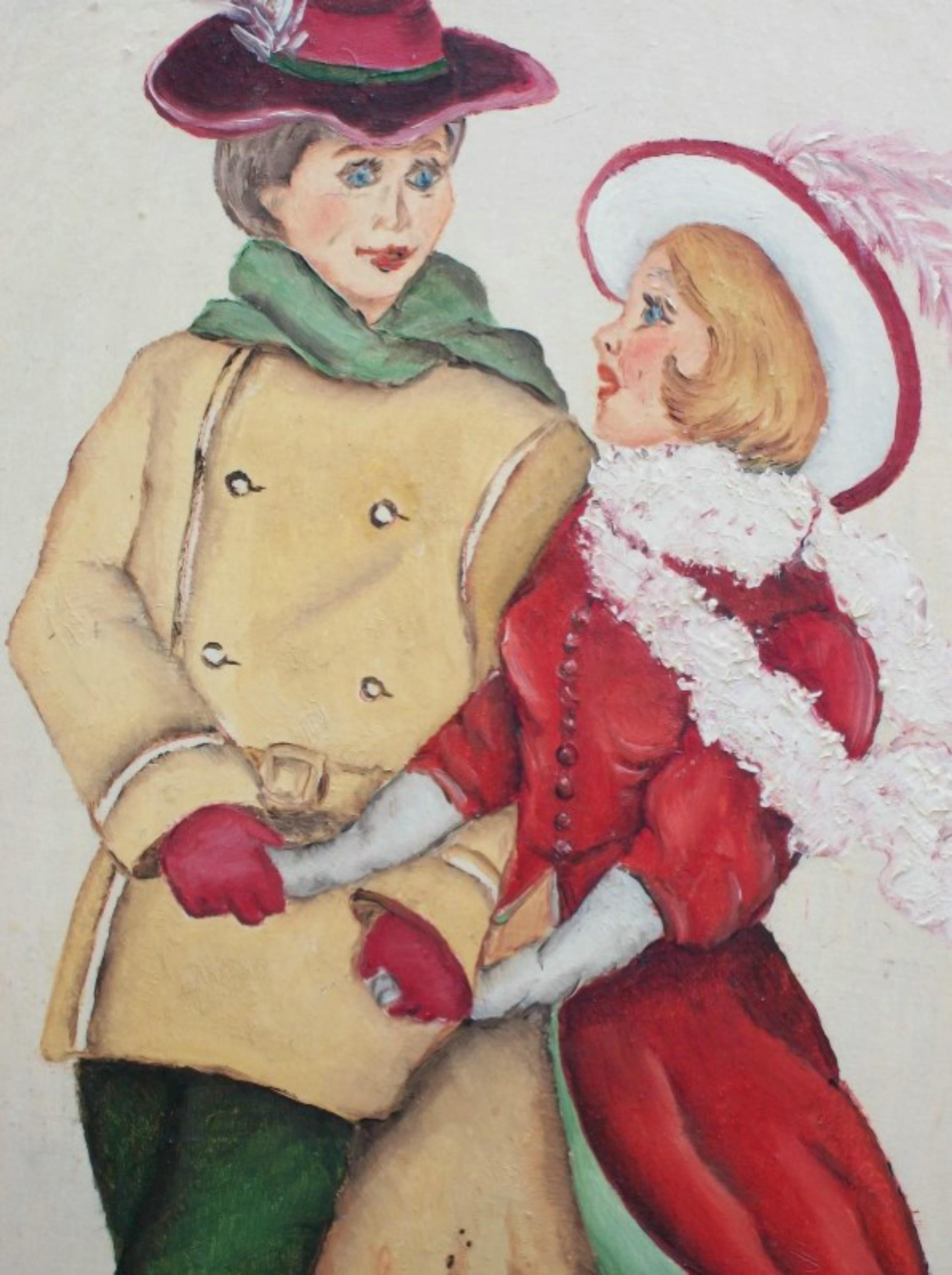 Artisanat M. LAWRENCE - Peinture d'art populaire tyrolien sur panneau - Signée - Fin du 20e siècle en vente