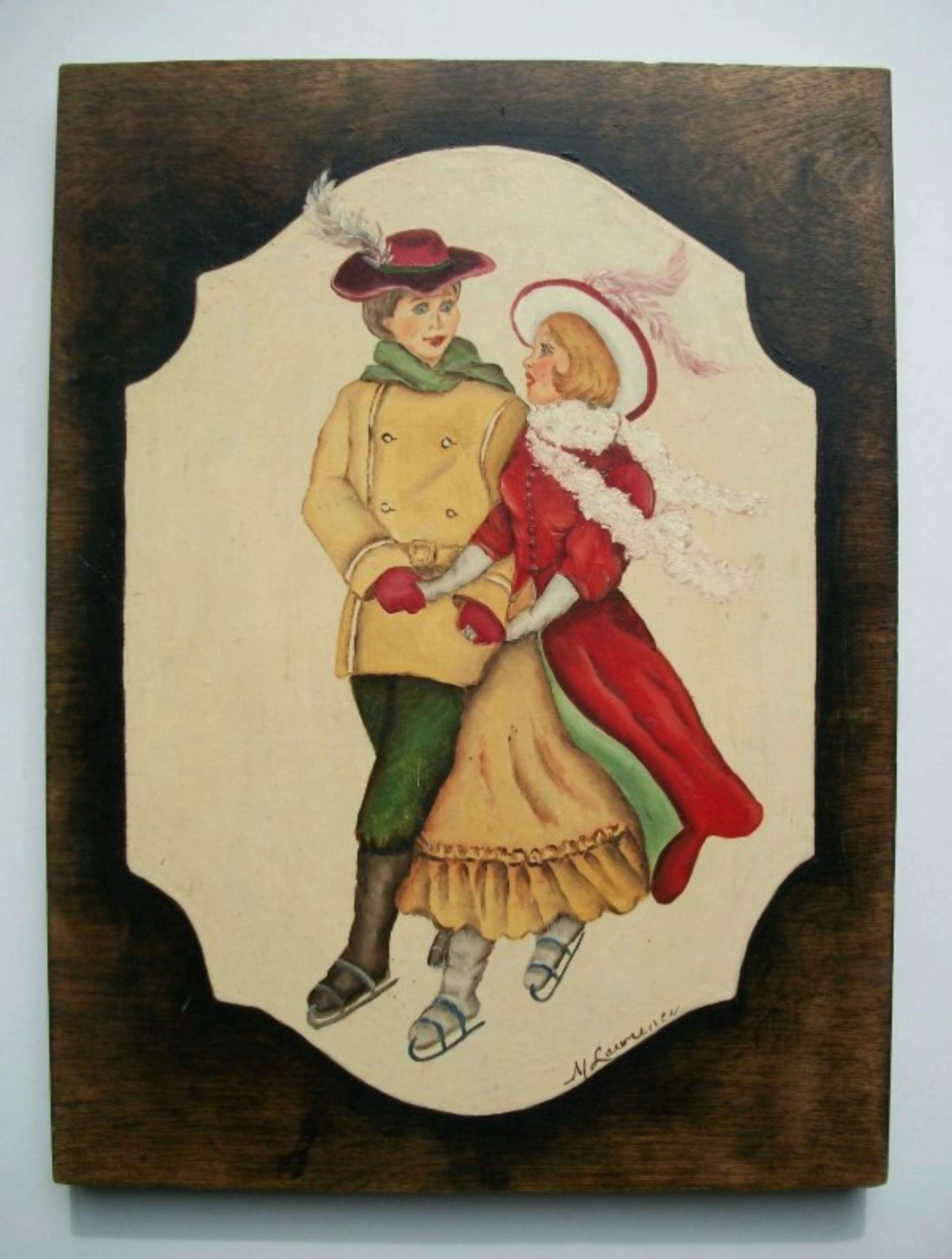 M. LAWRENCE - Peinture d'art populaire tyrolien sur panneau - Signée - Fin du 20e siècle Bon état - En vente à Chatham, ON