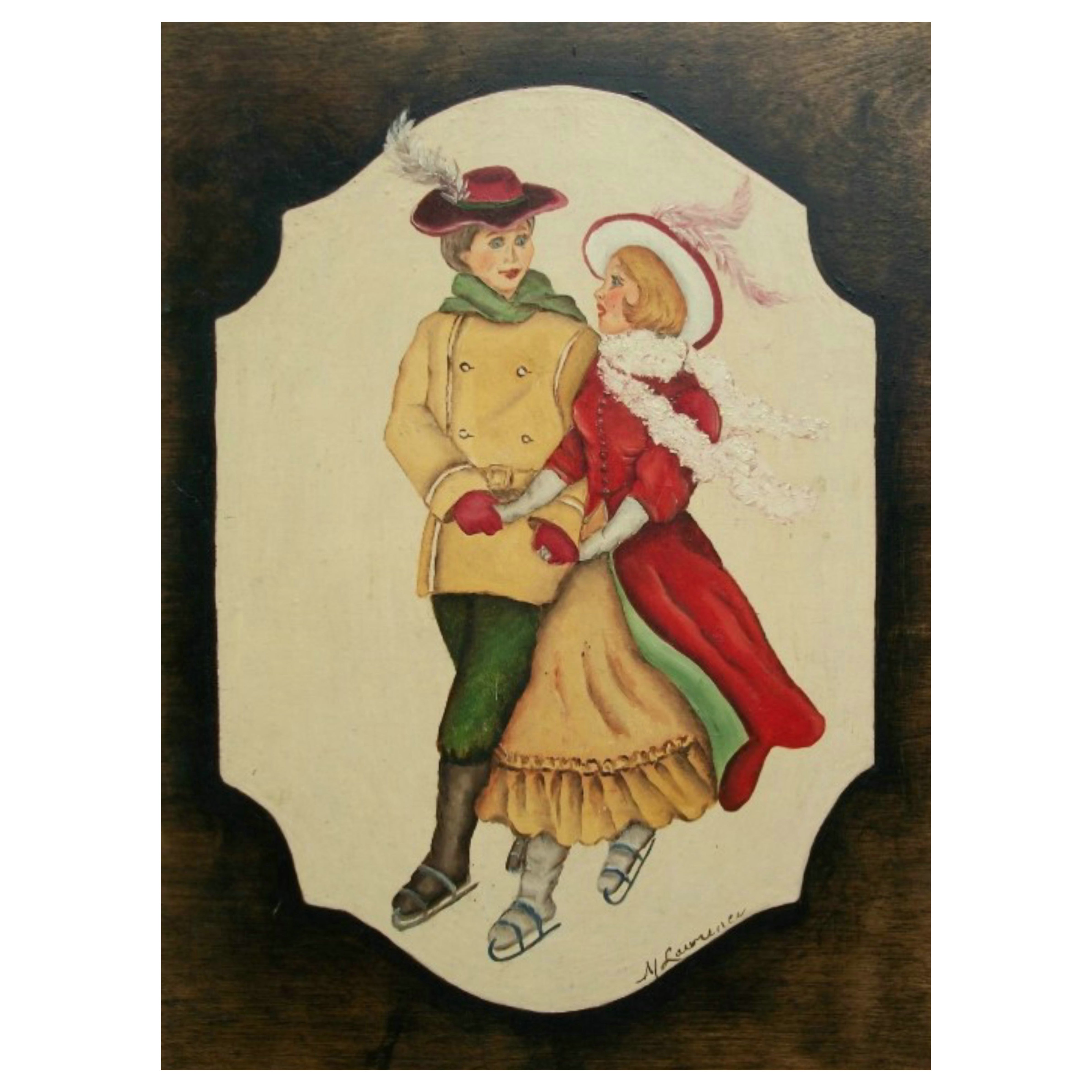 M. LAWRENCE - Peinture d
art populaire tyrolien sur panneau - Signée - Fin du 20e siècle