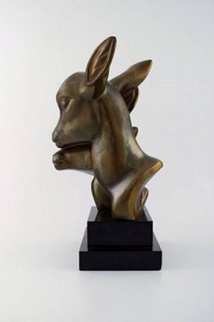 M. Leducq French Sculptor, Art Deco Bronze Figure of Two Young Deer