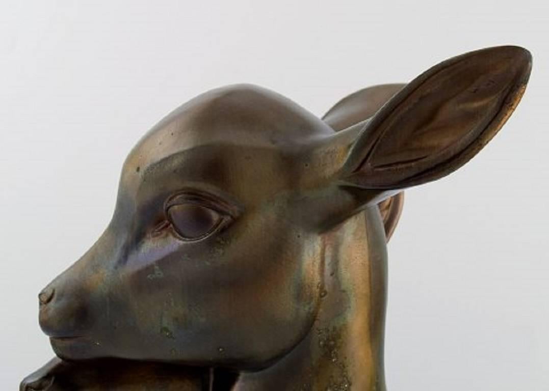 M. Leducq French Sculptor, Art Deco Bronze Figure of Two Young Deer In Excellent Condition In Copenhagen, DK