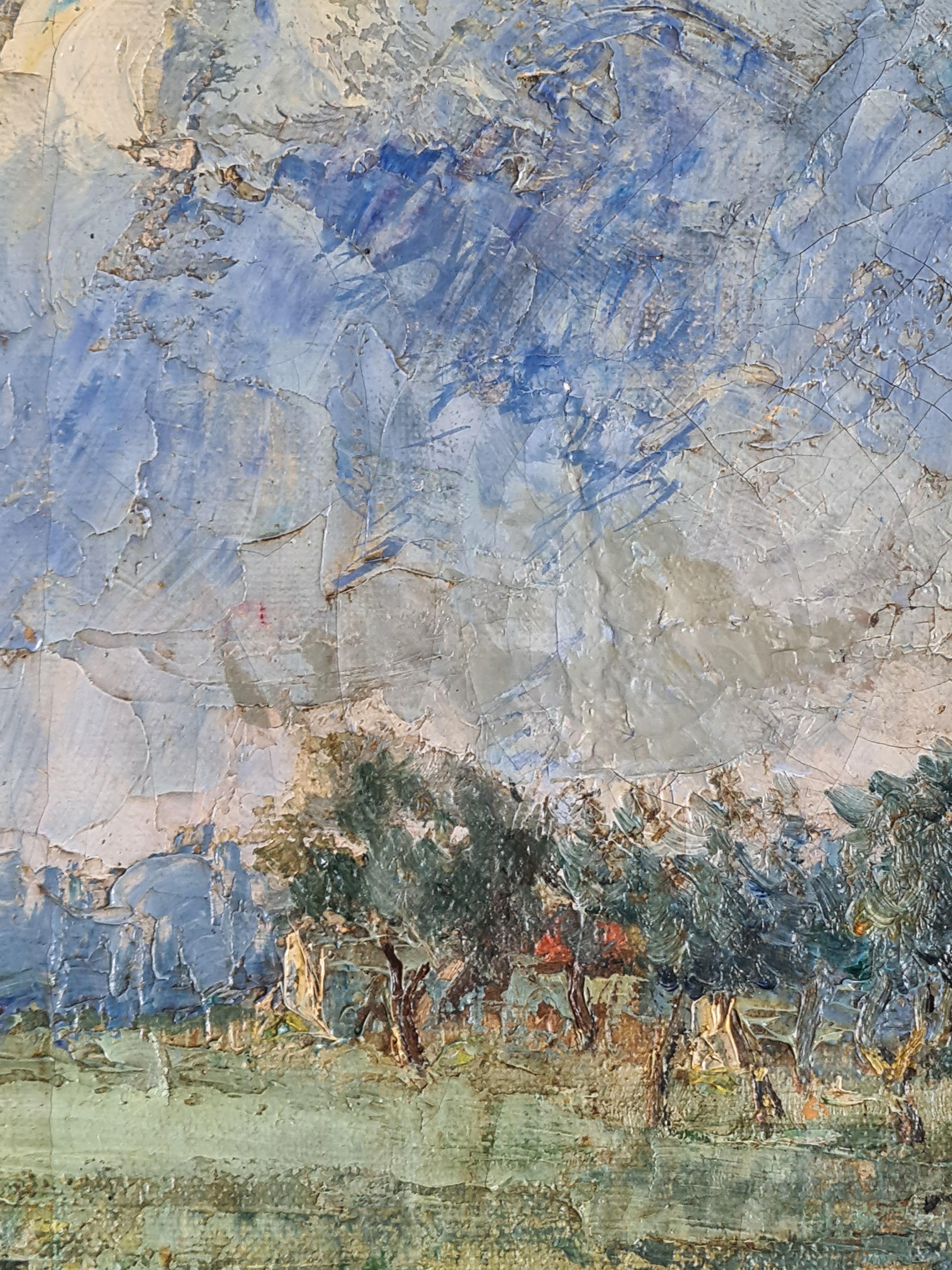 El puente del río, Escuela de Barbizon, Círculo de Jean Baptiste Camille Corot en venta 1