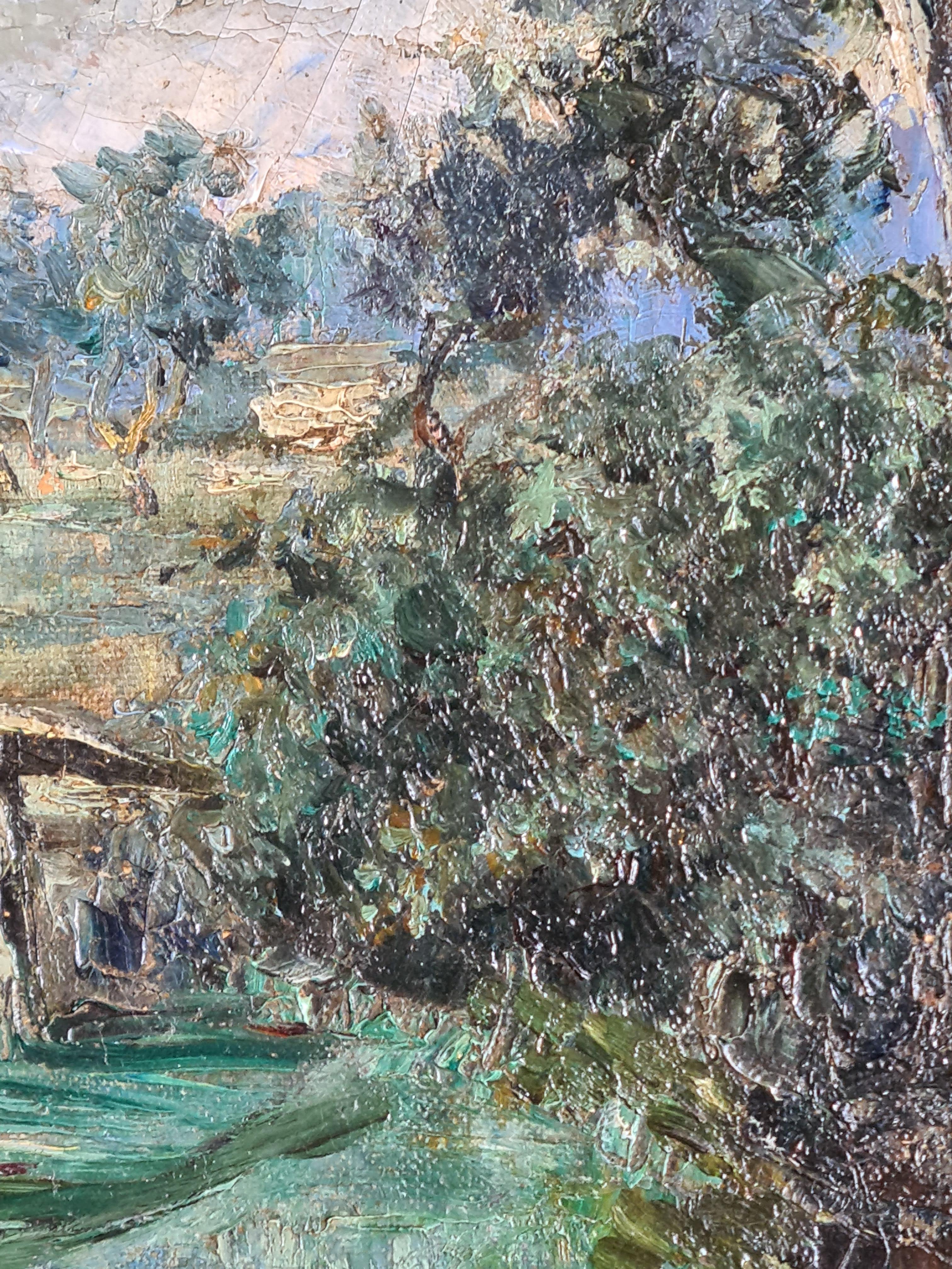 El puente del río, Escuela de Barbizon, Círculo de Jean Baptiste Camille Corot en venta 2