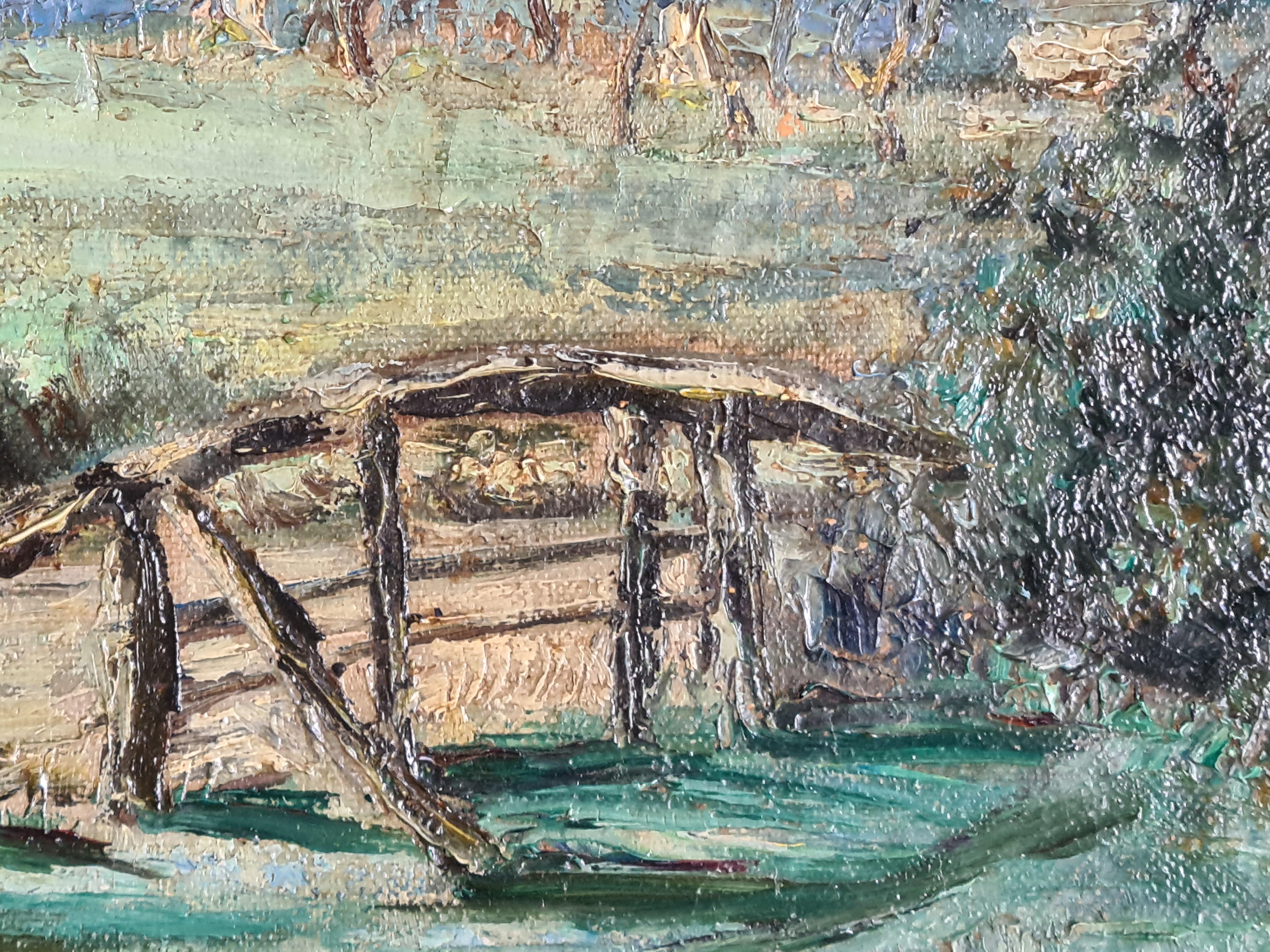 The River Bridge, Barbizon School, Circle of Jean Baptiste Camille Corot For Sale 2