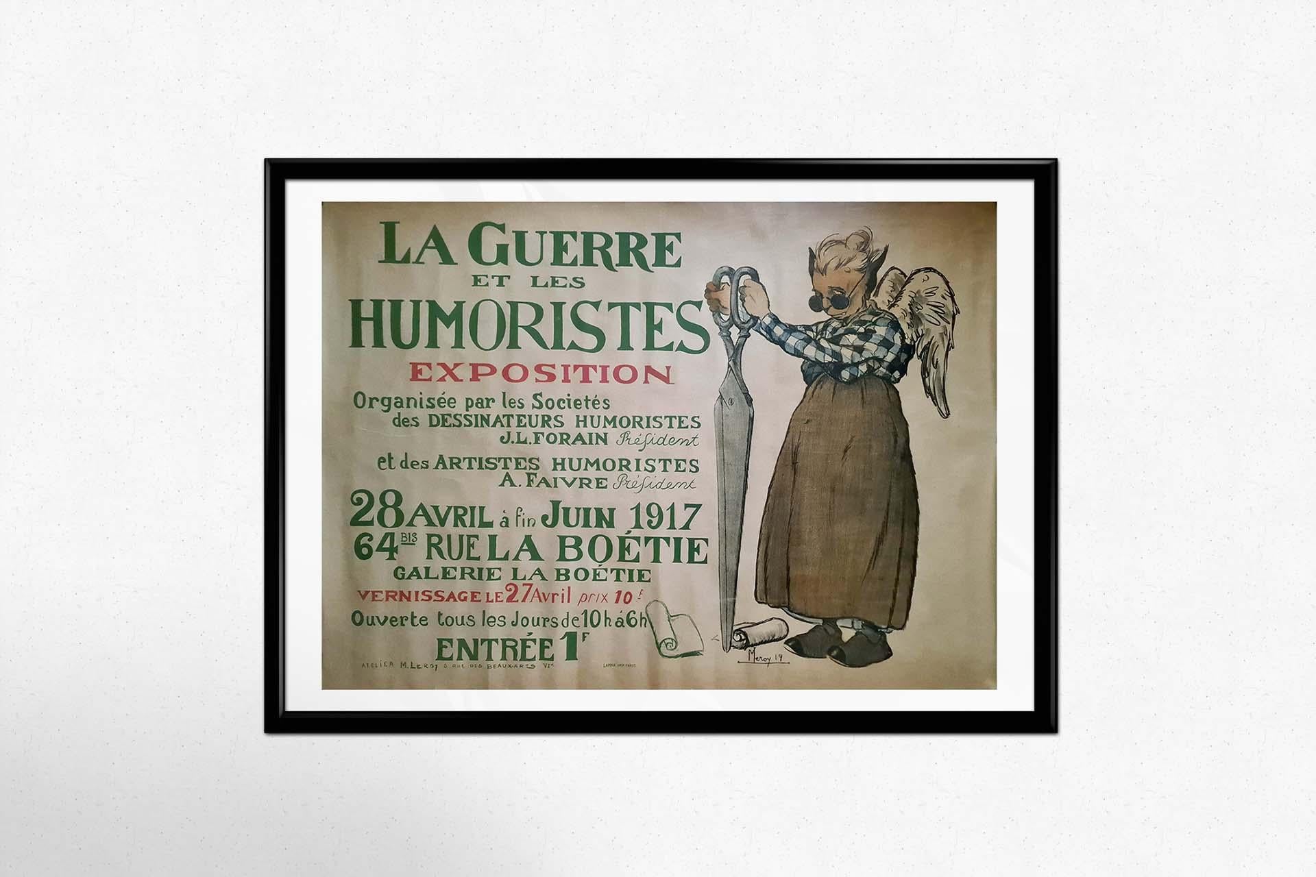 1917 original exhibition poster by M. Leroy La Guerre et les Humoristes For Sale 1