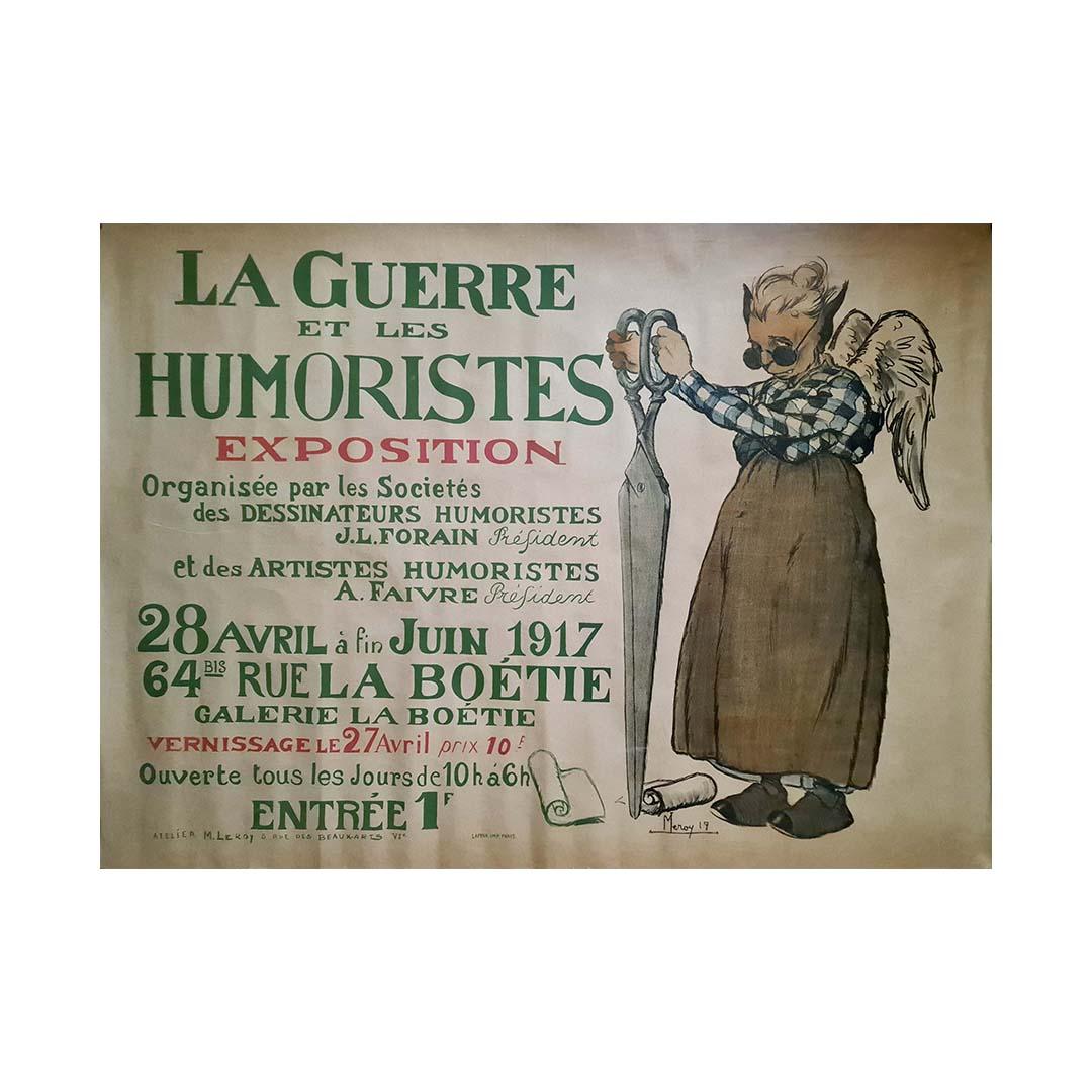 Affiche d'exposition originale de 1917 de M. Leroy La Guerre et les humoristes en vente 3