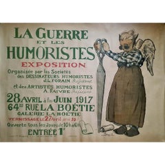 Affiche d'exposition originale de 1917 de M. Leroy La Guerre et les humoristes