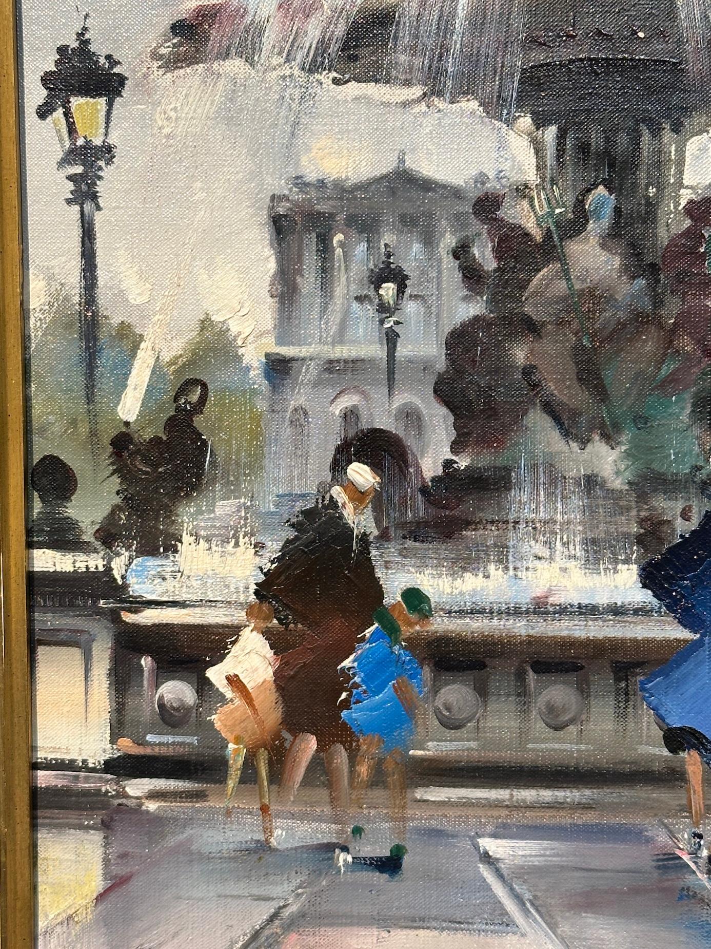 A.I.C. 20ème C. Vue de Paris, Place de la Concorde, peuple par la Fontaine des Mers - Painting de M. Leveque