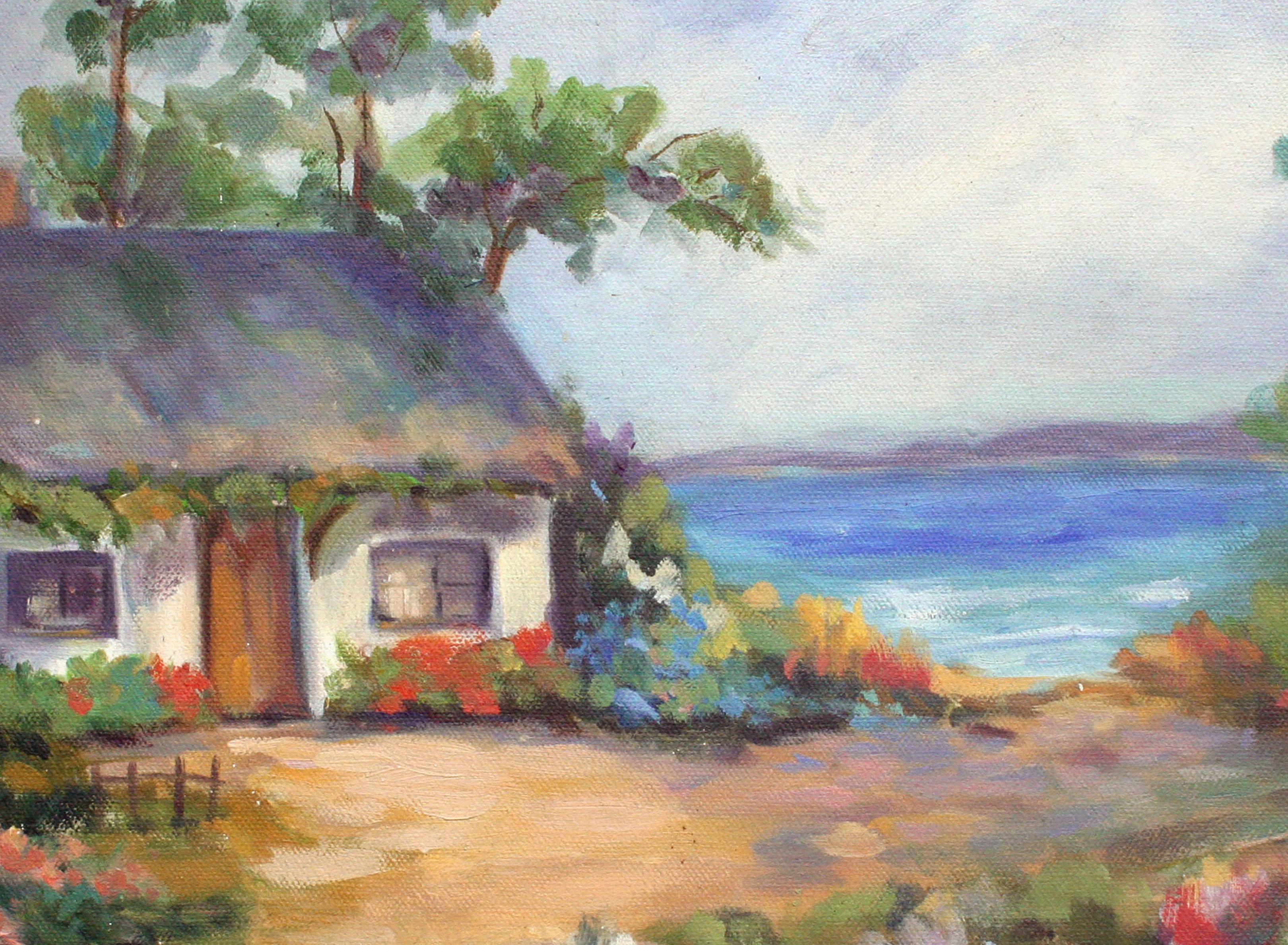 Pacific Grove Beach Cottage Garden Landscape - Painting by M. Lynch