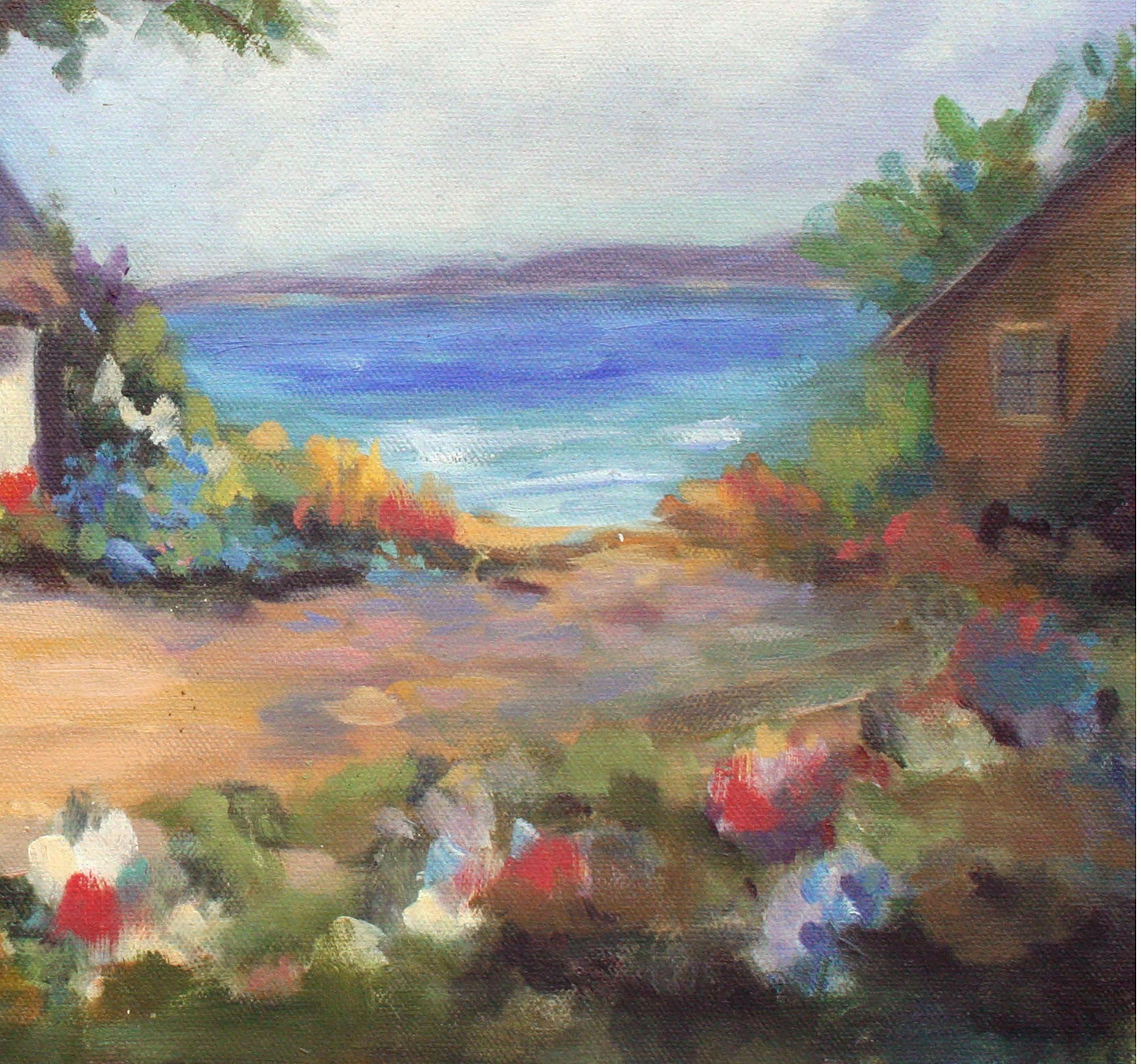 Pacific Grove Beach Cottage Garden Landscape - Painting Impressionismo americano di M. Lynch