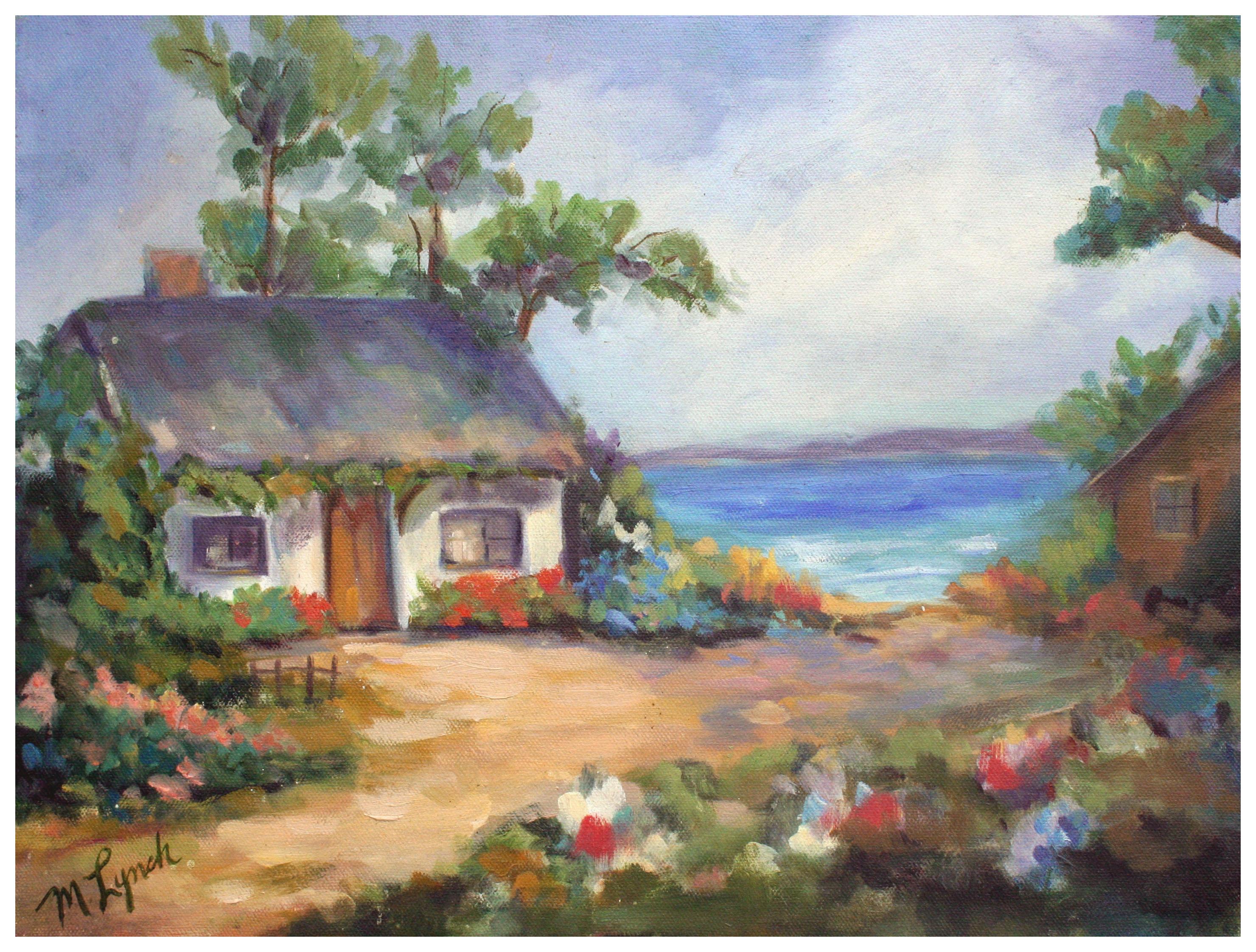 Landscape Painting M. Lynch - Paysage de jardin de cottage de plage de Pacific Grove