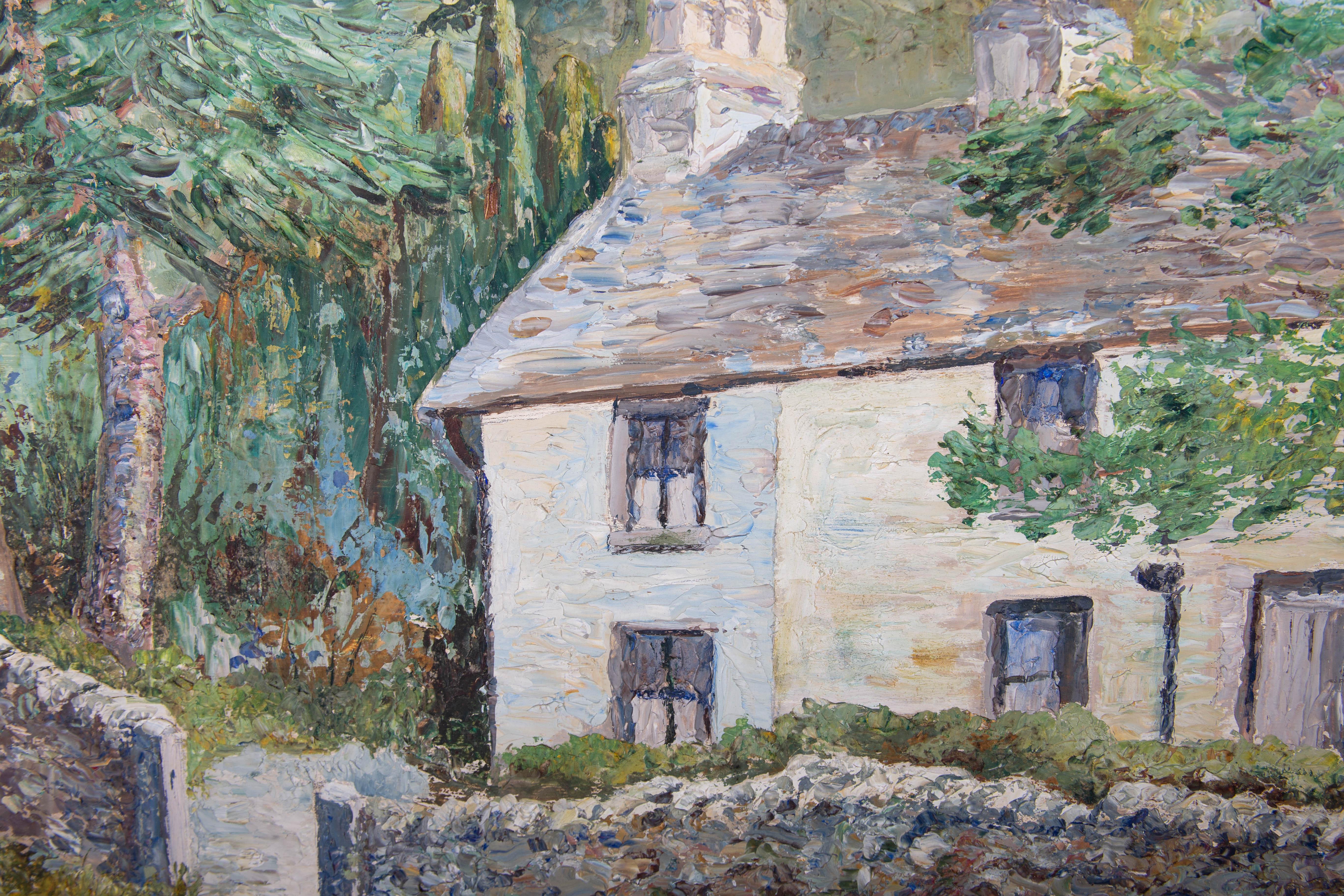 M. M - Mid 20th Century Oil, Cottage In The Hills For Sale 4