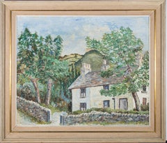 M. M - Mid 20th Century Oil, Cottage In The Hills