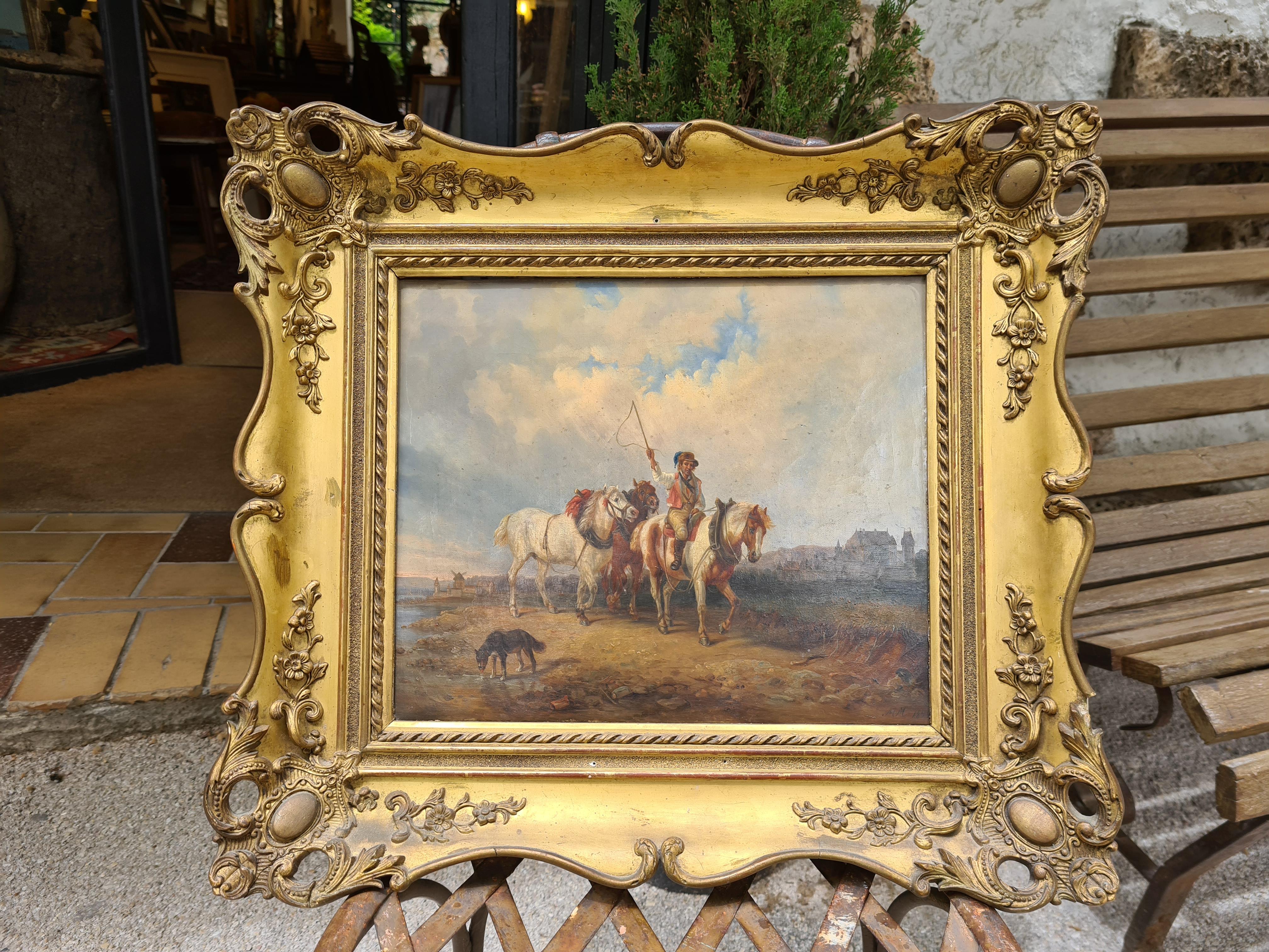 The Horse Drover, école autrichienne du XIXe siècle, huile sur toile - Painting de M M (Marie Munch)
