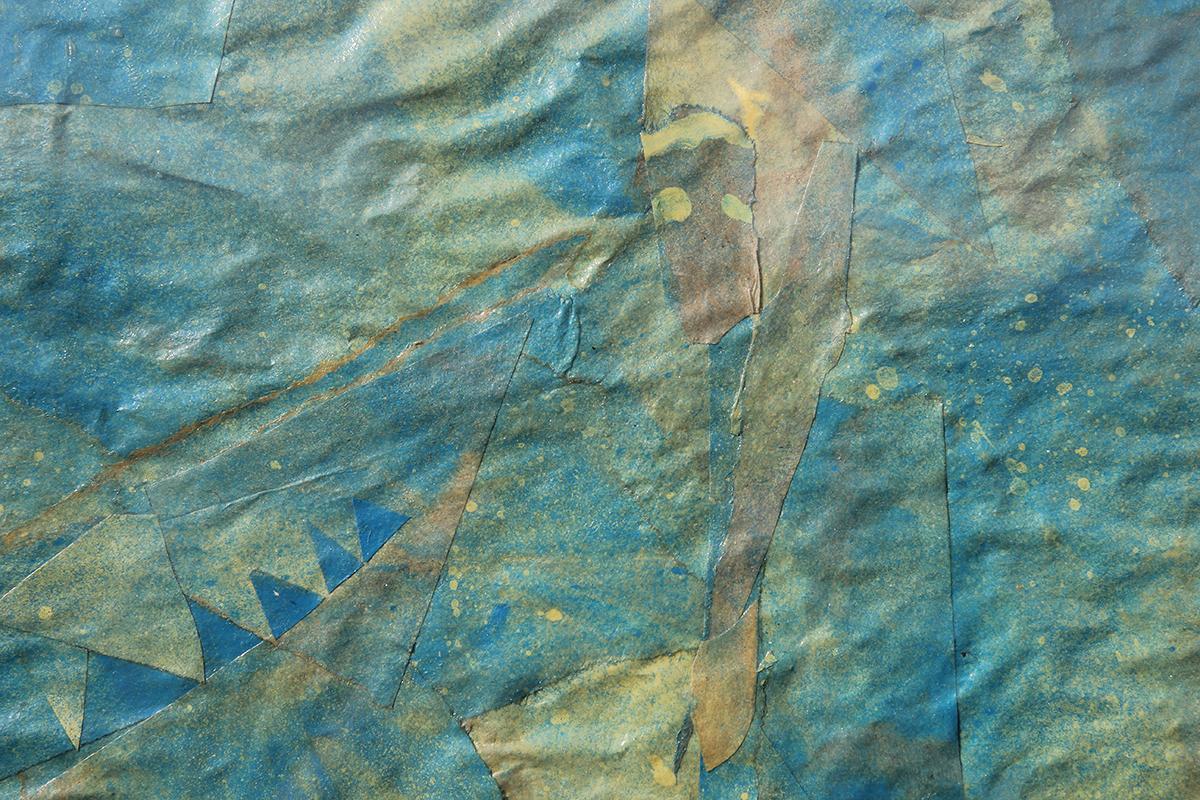 “Golgotha” Green and Blue Toned Abstract Geometric Collage 4