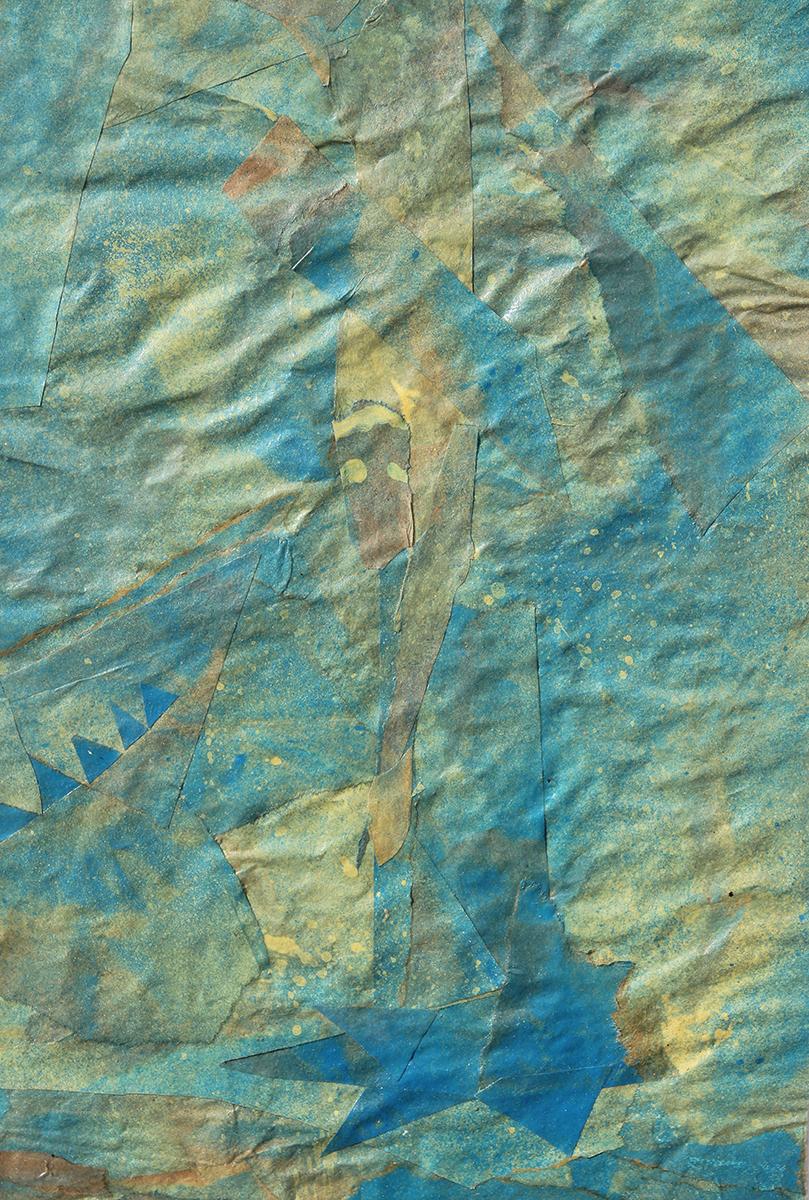 “Golgotha” Green and Blue Toned Abstract Geometric Collage 5