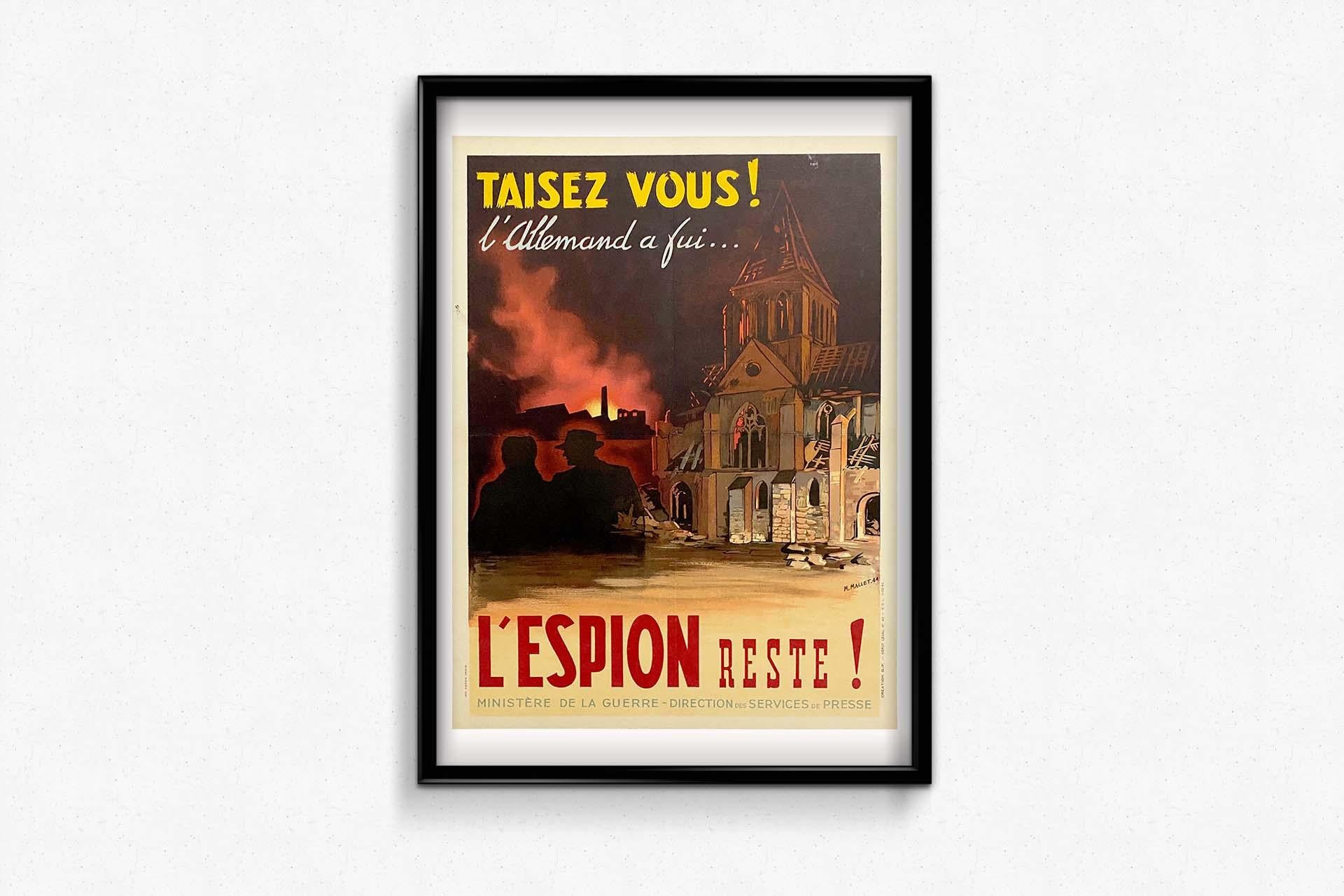 1944 Affiche originale de la Seconde Guerre mondiale - Tais-toi... Les Allemands se sont fuis, mais l'espion reste ! en vente 2