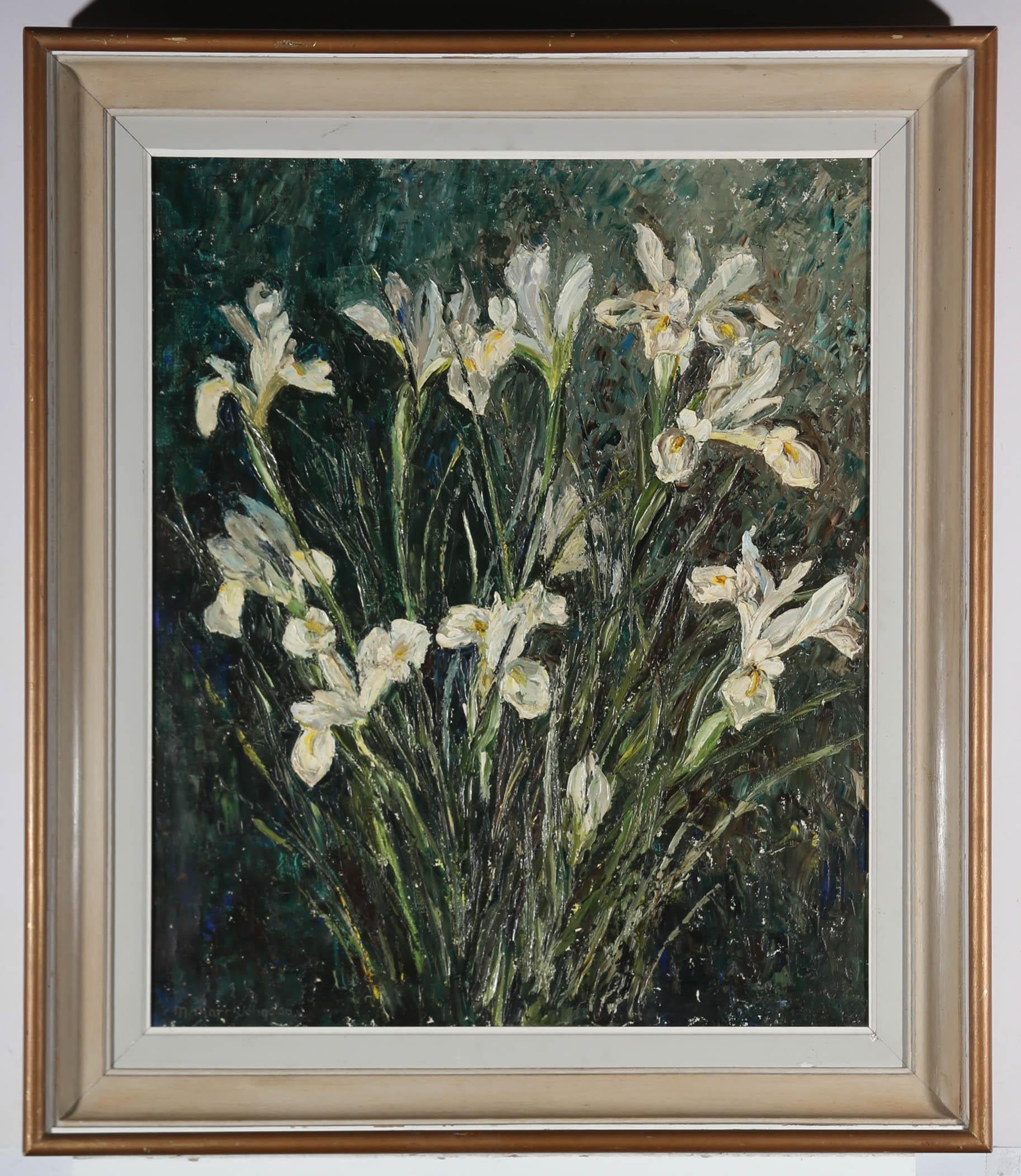 M. Marr-Johnson - Framed 20th Century Oil, White Irises For Sale 1