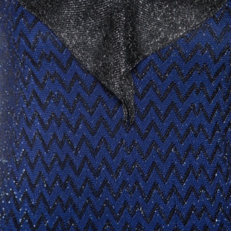 M-One Blue Metallic Knit Tie Shoulder Detail Maxi Dress S Bon état - En vente à Dubai, Al Qouz 2