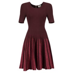 Burgundy Short Sleeve Metallic Pleated Mini Dress Size XS